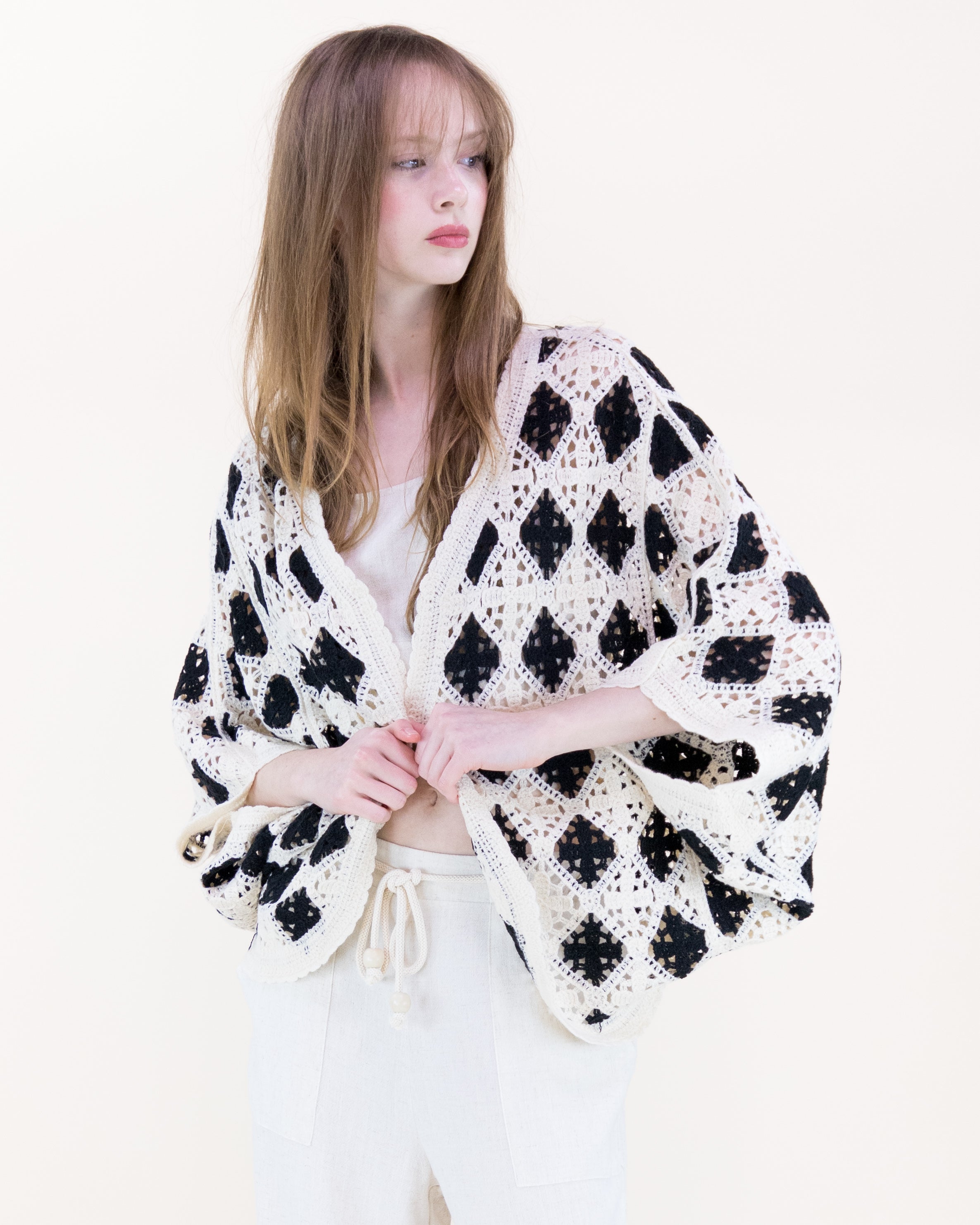 Airy Diamond Open Stitch Crochet Cardigan - BLACK (OS) (Pack of 6)