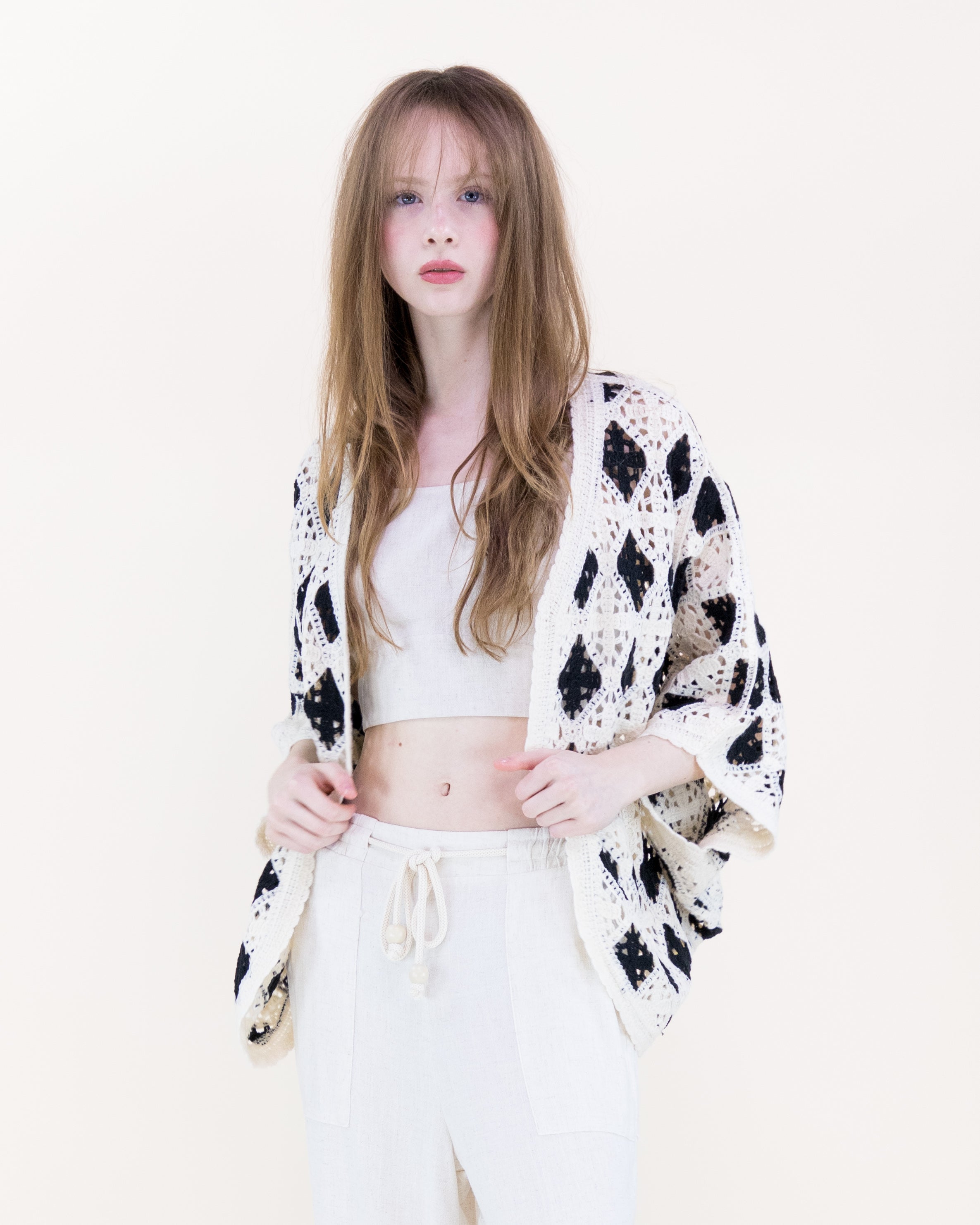 Airy Diamond Open Stitch Crochet Cardigan - BLACK (OS) (Pack of 6)