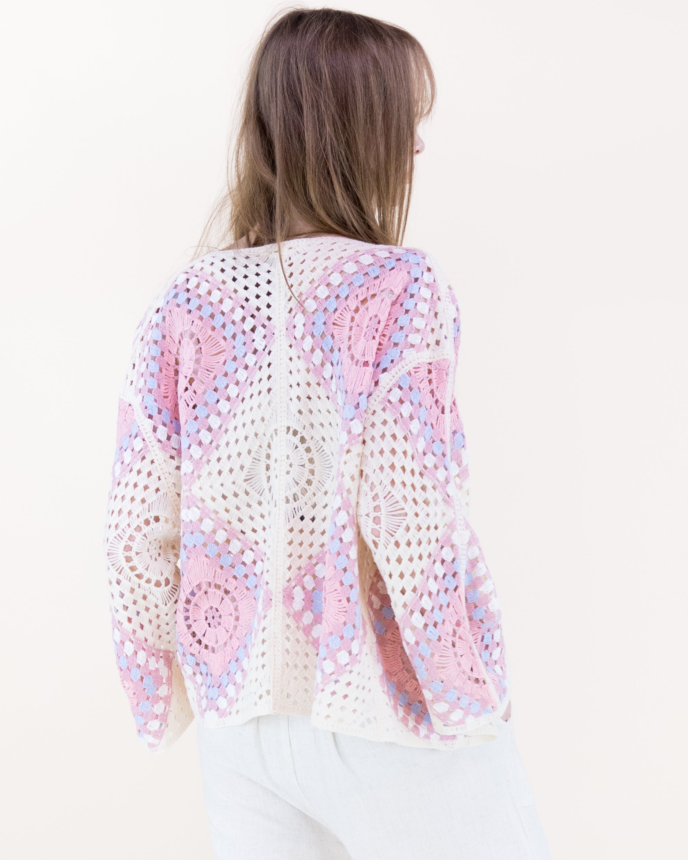 Sunburst Mosaic Open Stitch Long Sleeve Cardigan - ORANGE (OS) (Pack of 6)