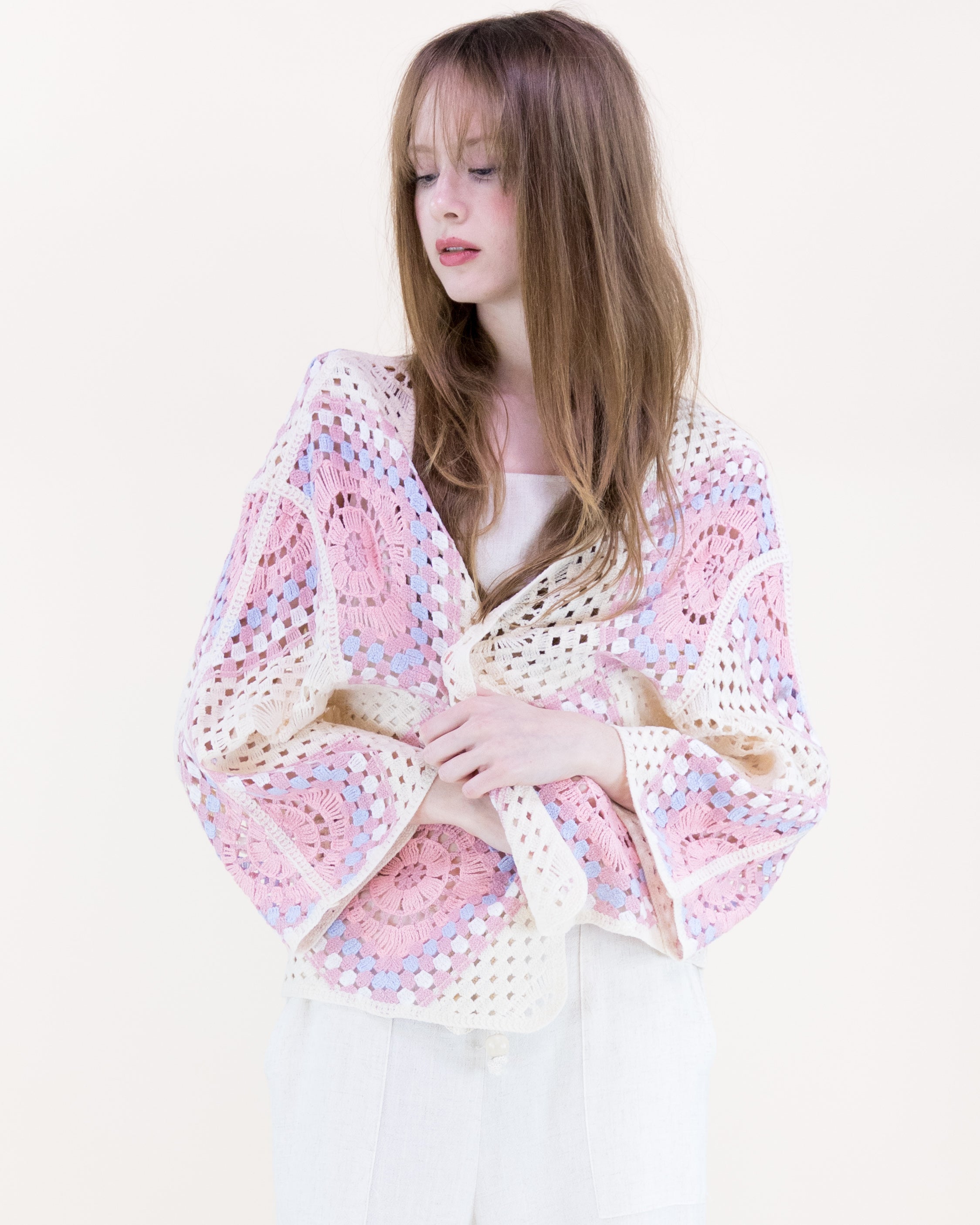 Sunburst Mosaic Open Stitch Long Sleeve Cardigan - ORANGE (OS) (Pack of 6)