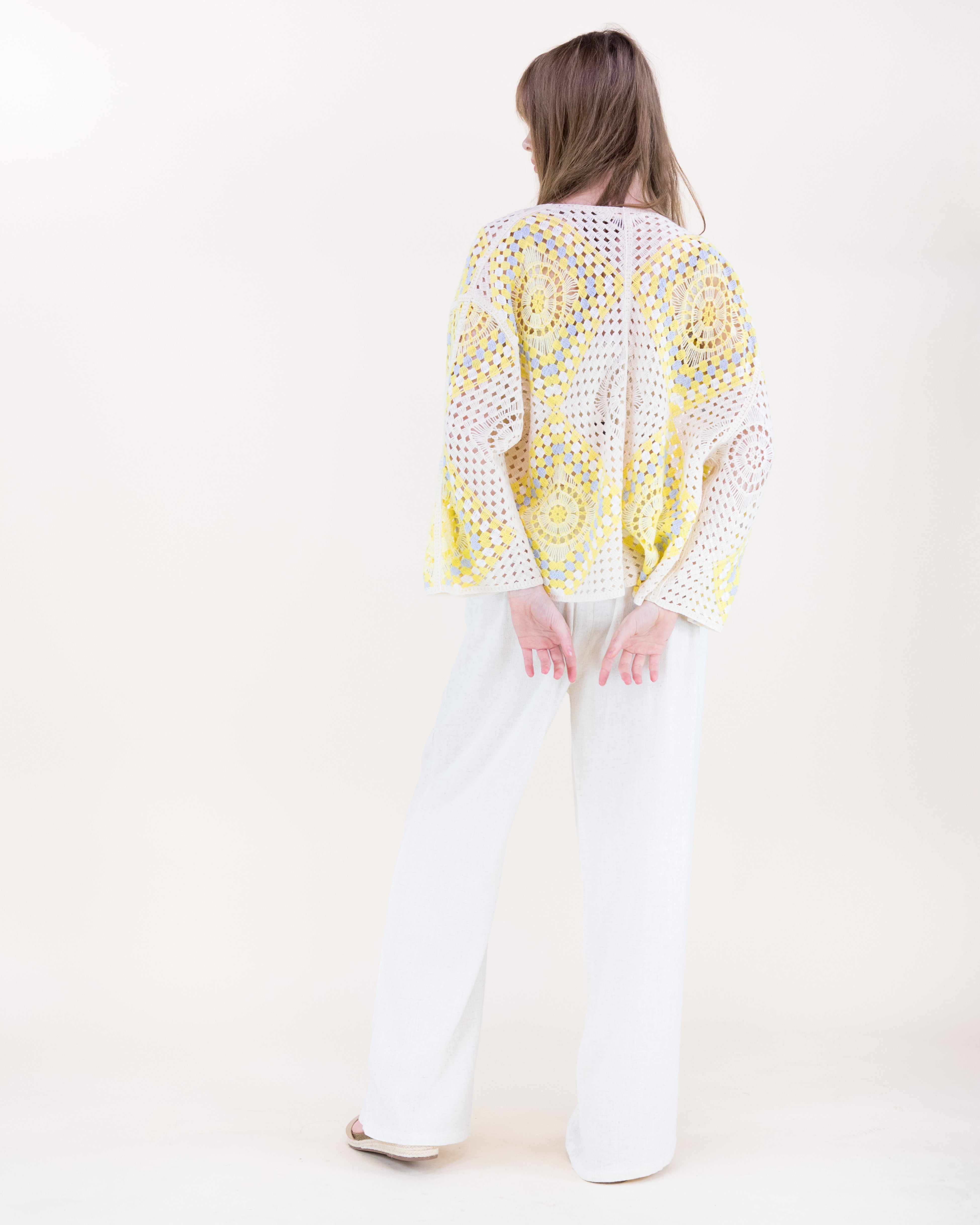 Sunburst Mosaic Open Stitch Long Sleeve Cardigan - ORANGE (OS) (Pack of 6)