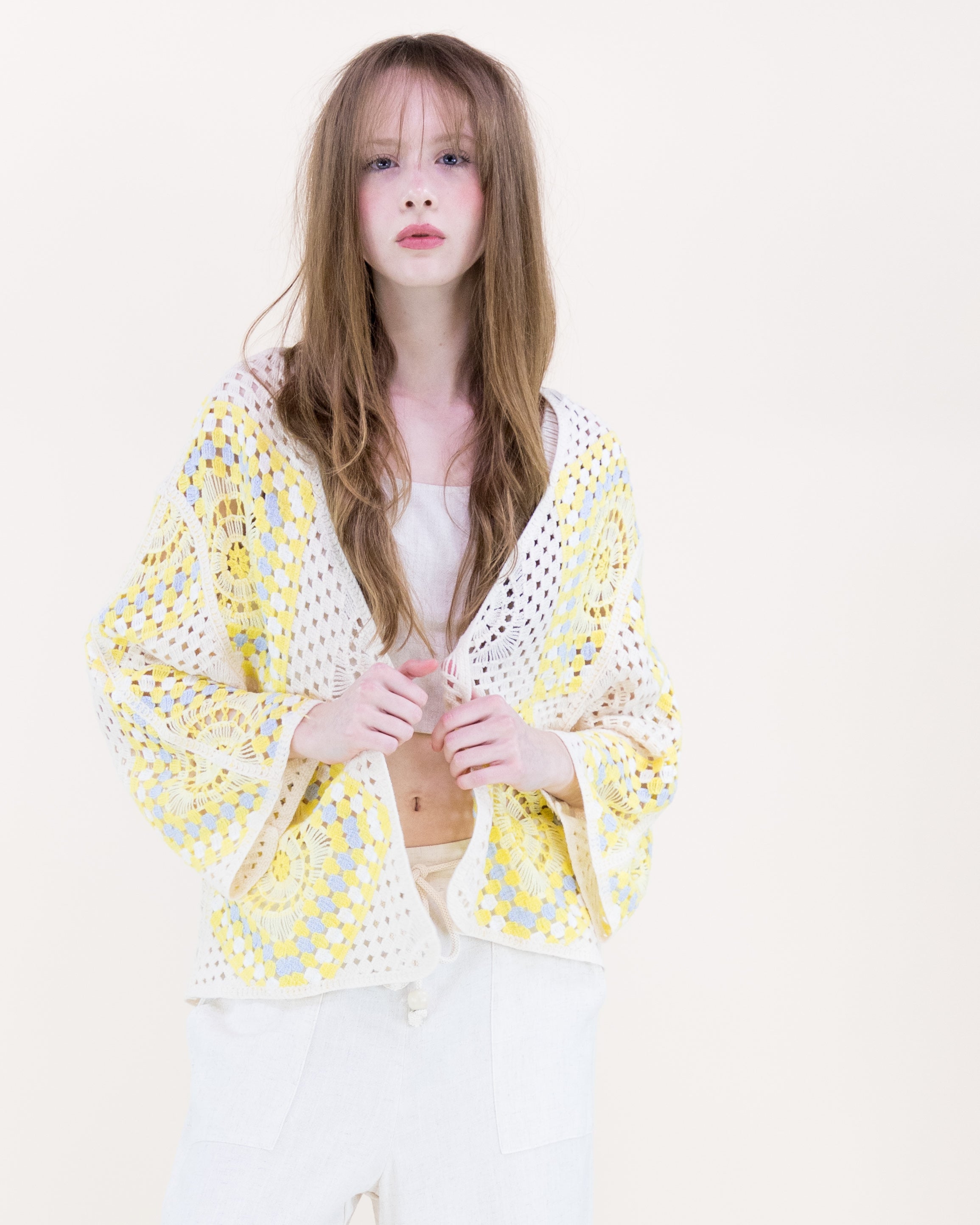 Sunburst Mosaic Open Stitch Long Sleeve Cardigan - ORANGE (OS) (Pack of 6)