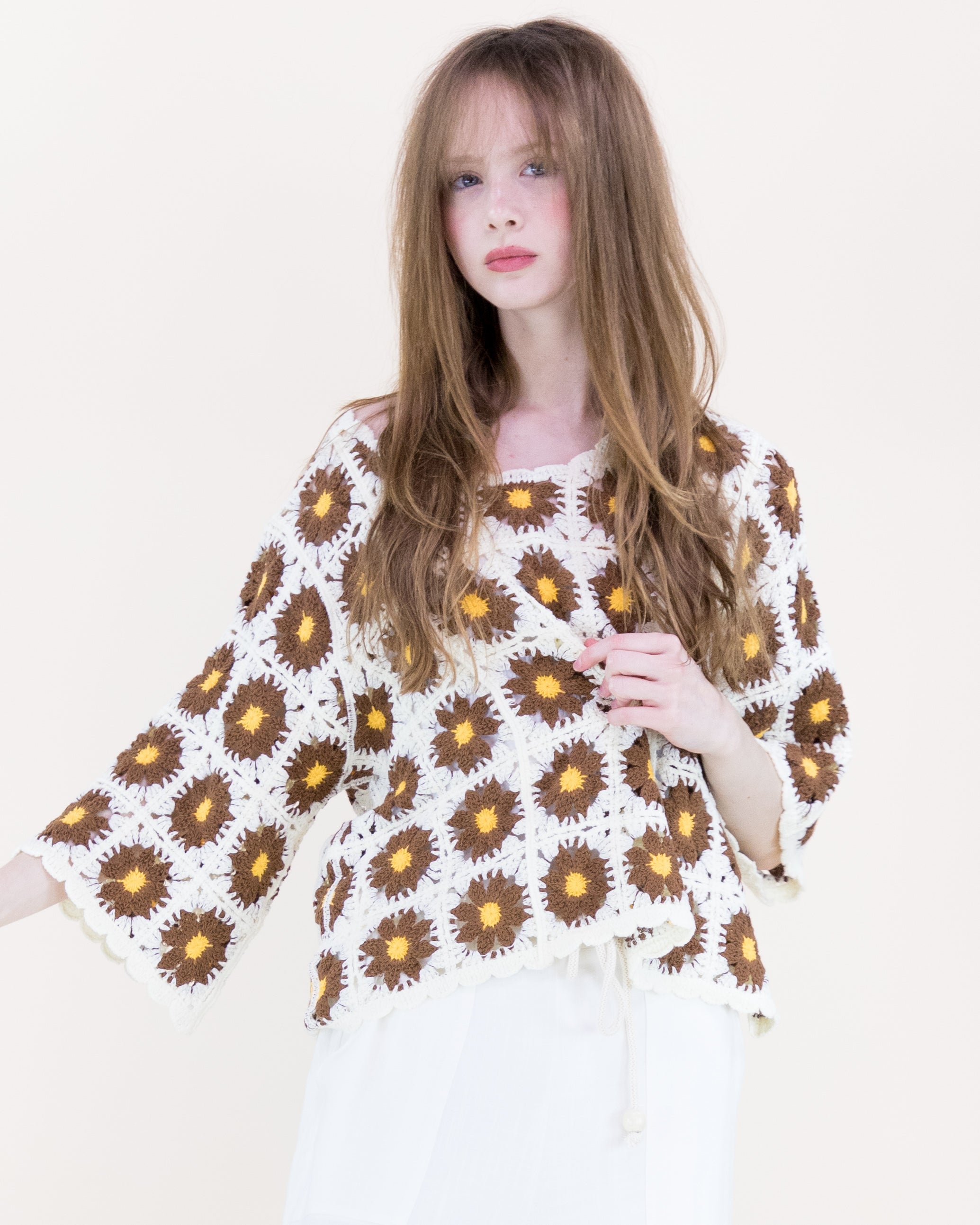 Daisy Cotton Crochet Quarter Sleeve Summer Sweater - WHITE (OS) (Pack of 6)