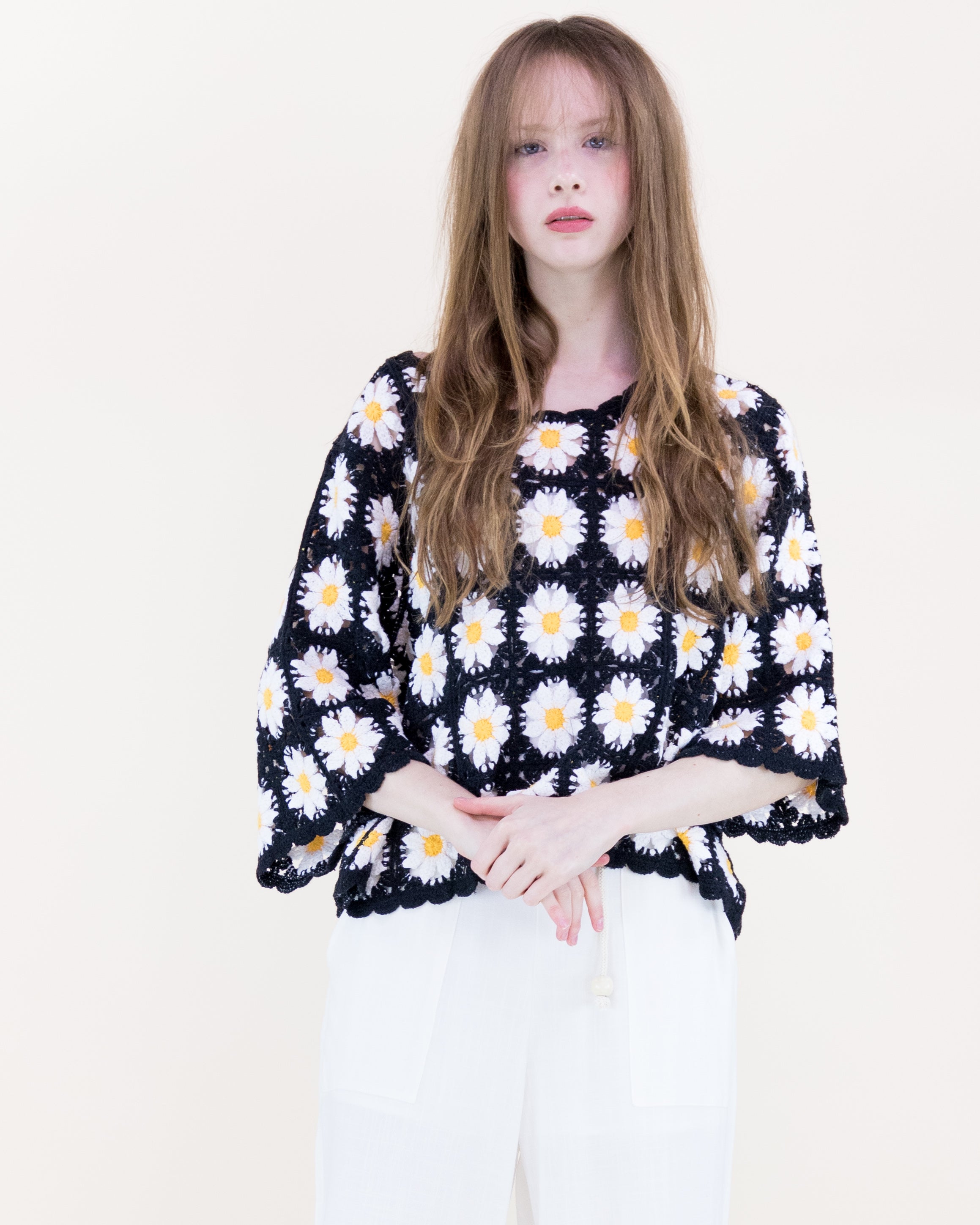 Daisy Cotton Crochet Quarter Sleeve Summer Sweater - WHITE (OS) (Pack of 6)