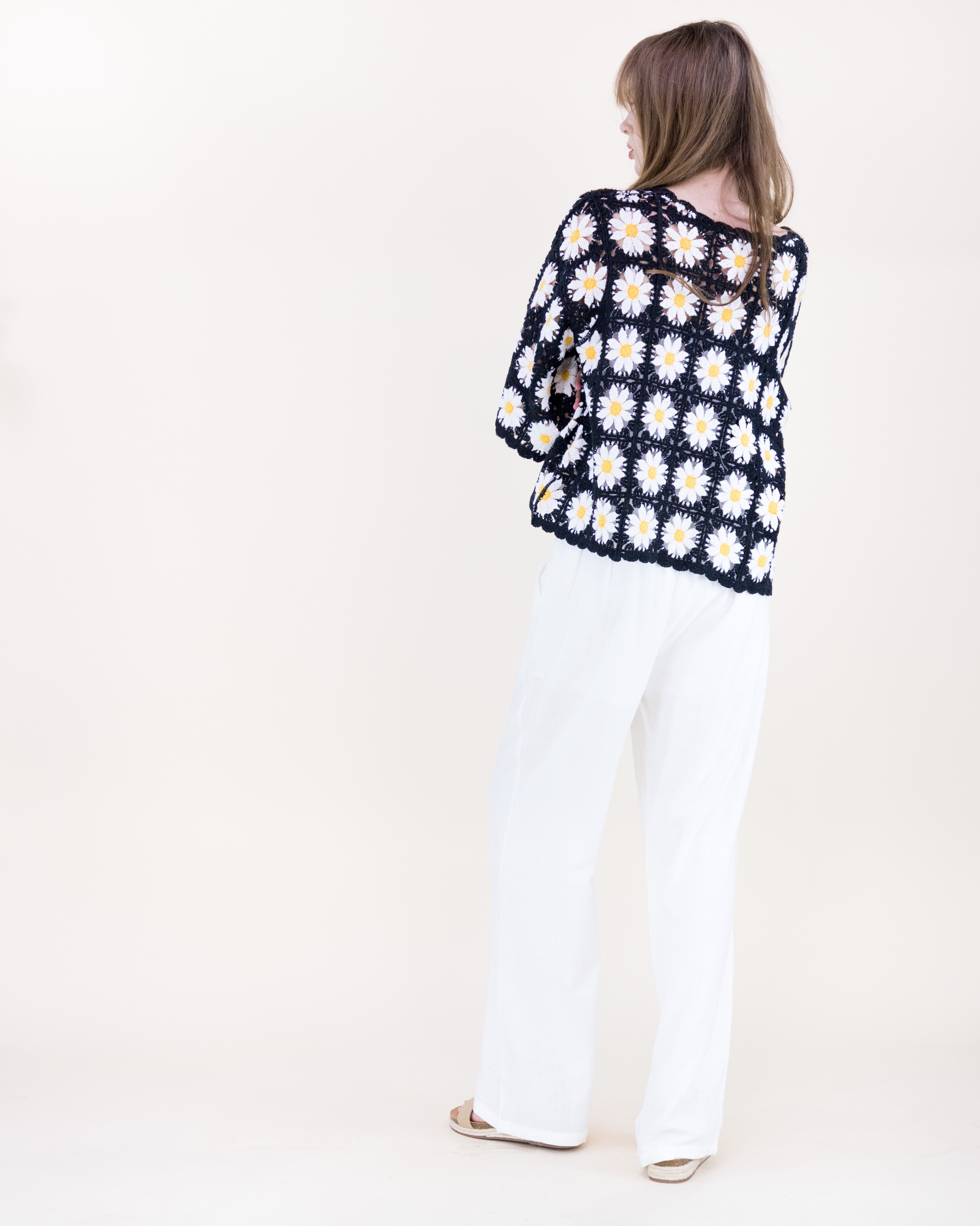 Daisy Cotton Crochet Quarter Sleeve Summer Sweater - WHITE (OS) (Pack of 6)