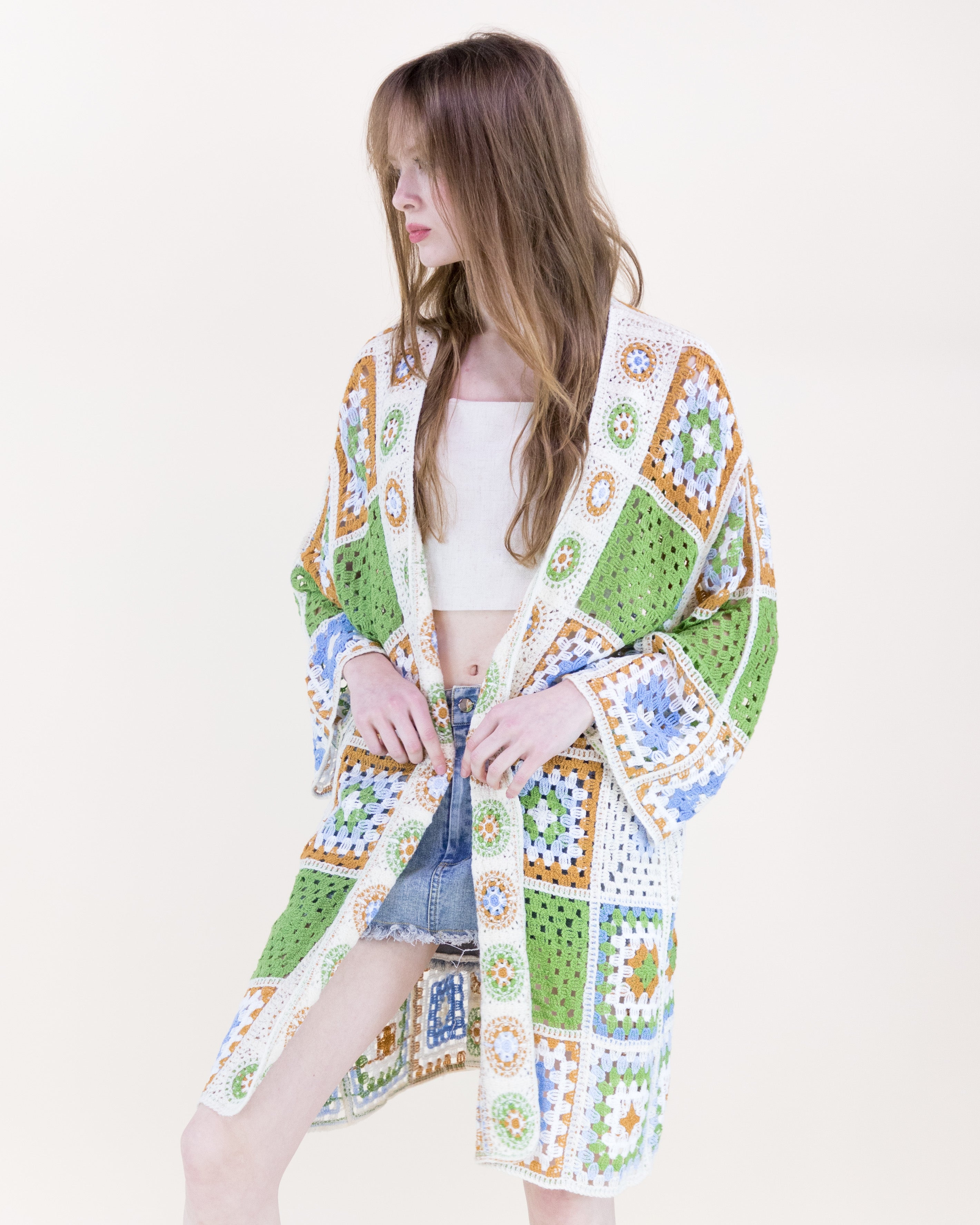 Knee-Length Medallion and Squares Crochet Summer Cardigan - PINK (OS) (Pack of 6)