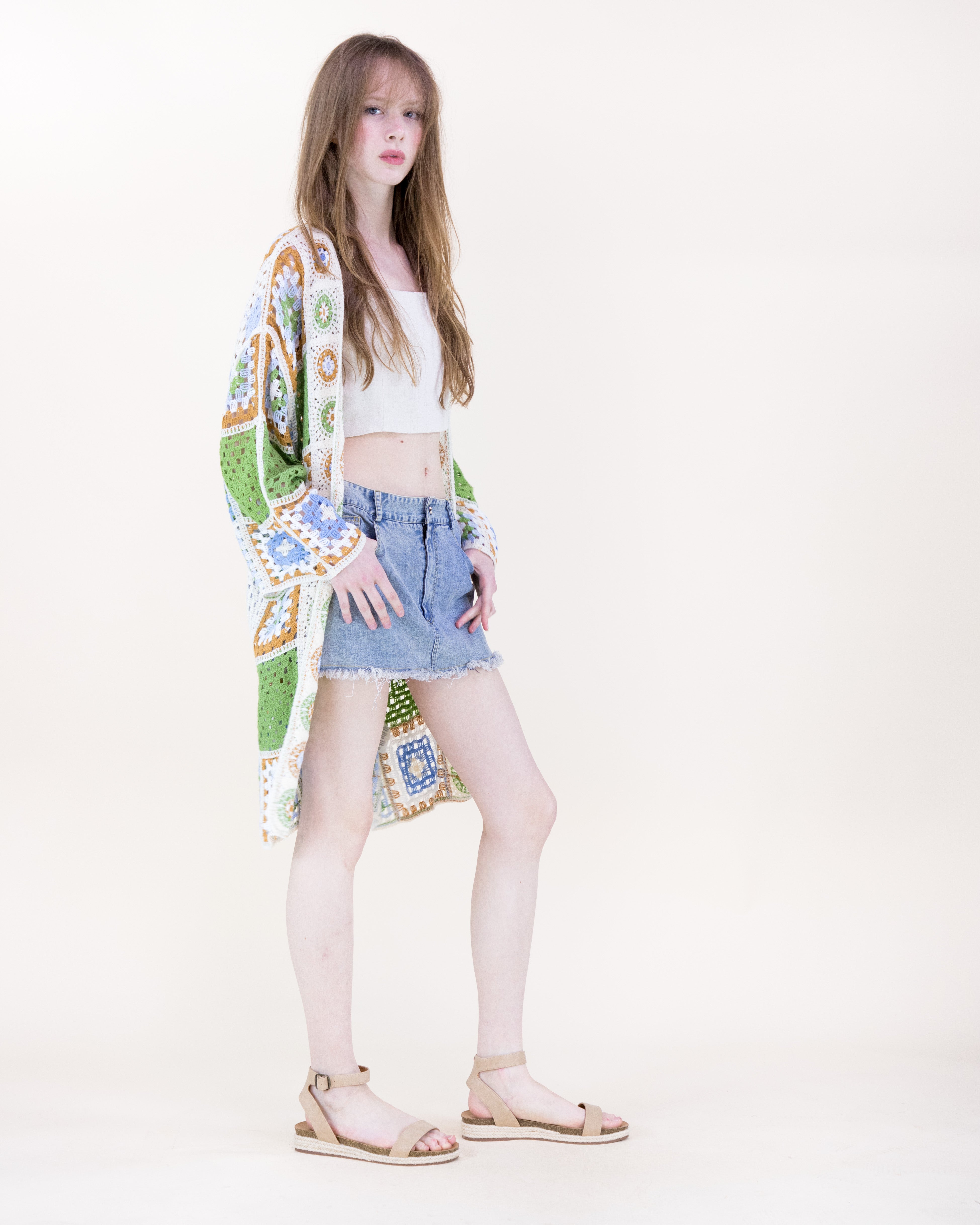 Knee-Length Medallion and Squares Crochet Summer Cardigan - PINK (OS) (Pack of 6)