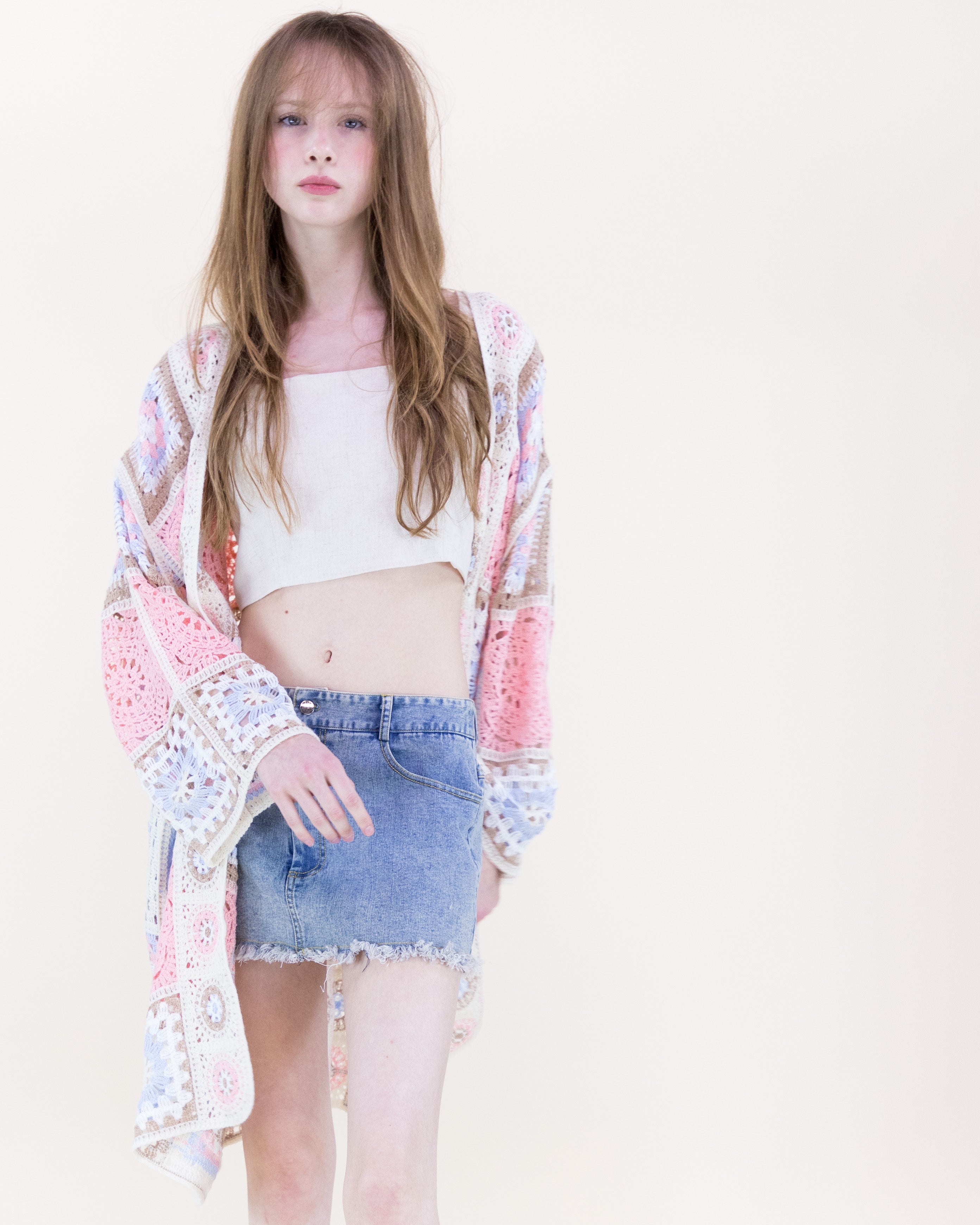 Knee-Length Medallion and Squares Crochet Summer Cardigan - PINK (OS) (Pack of 6)