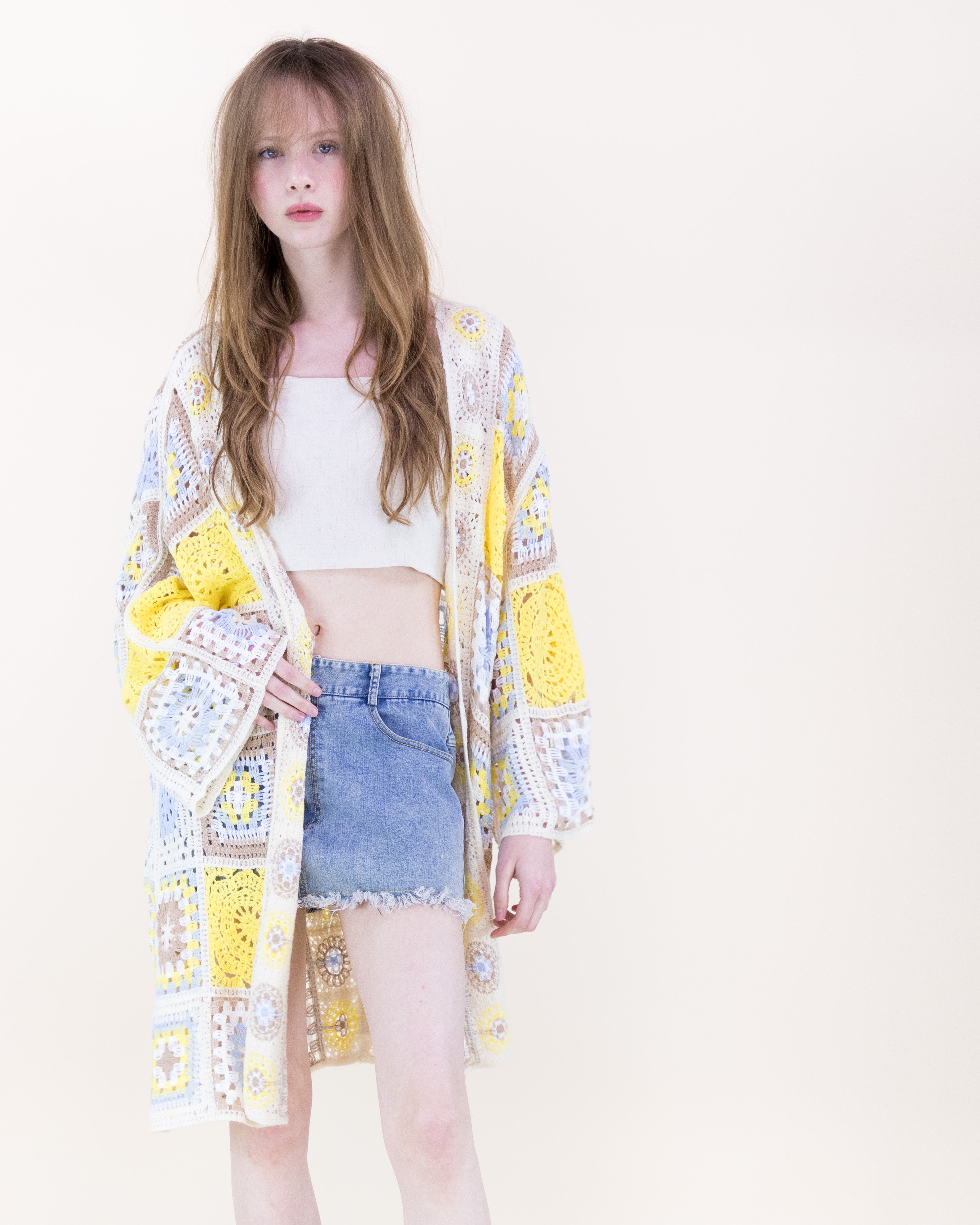 Knee-Length Medallion and Squares Crochet Summer Cardigan - PINK (OS) (Pack of 6)