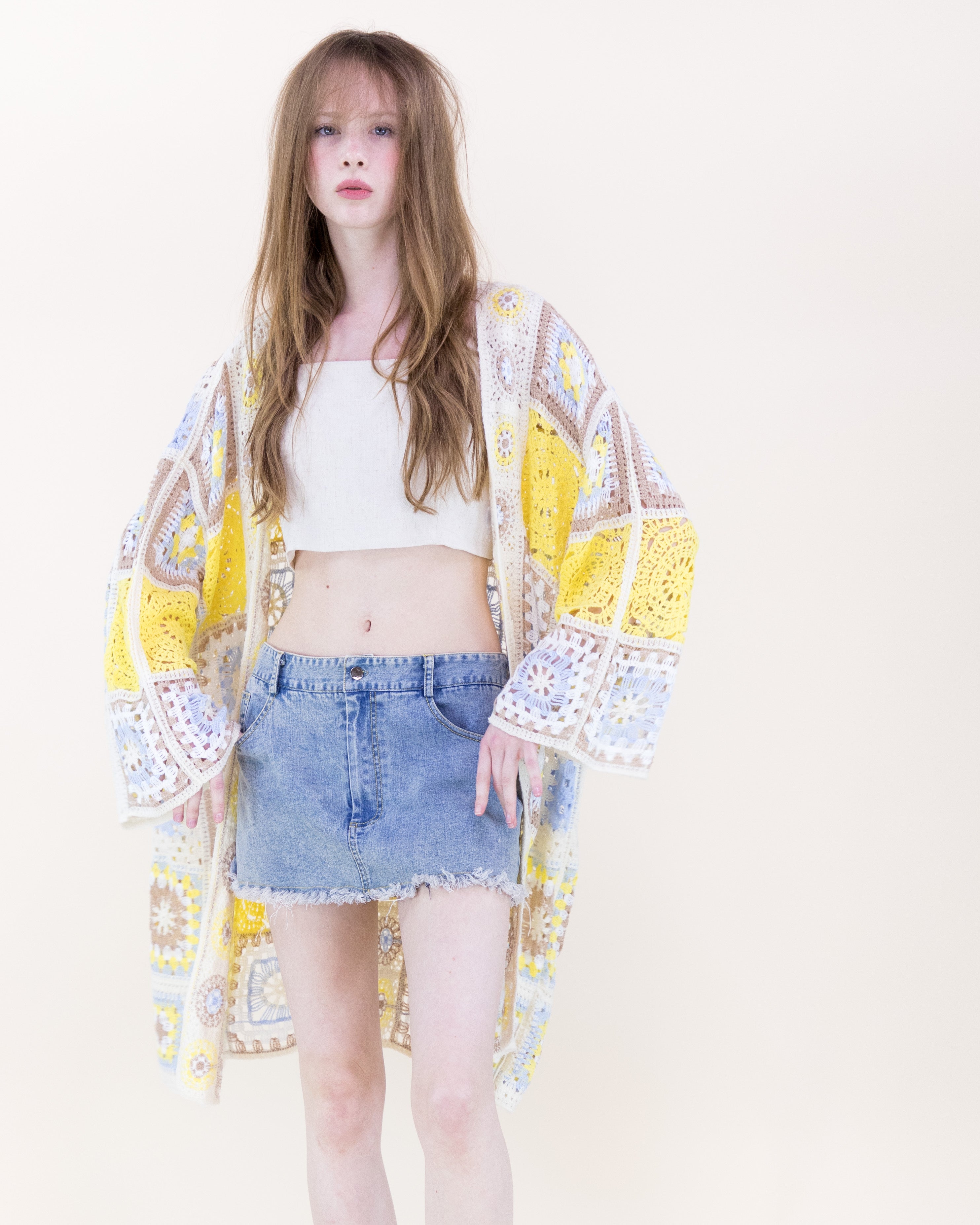 Knee-Length Medallion and Squares Crochet Summer Cardigan - PINK (OS) (Pack of 6)