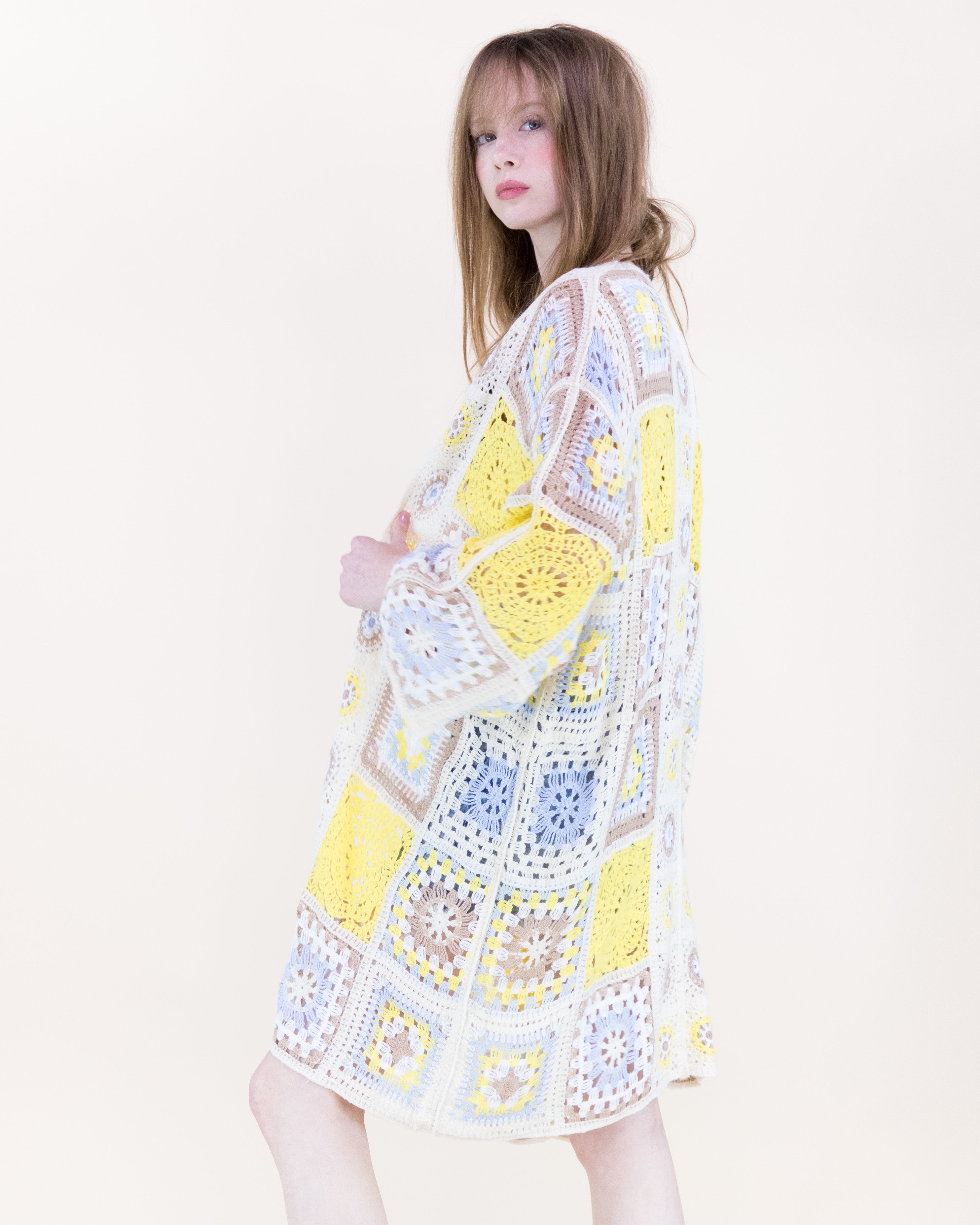 Knee-Length Medallion and Squares Crochet Summer Cardigan - PINK (OS) (Pack of 6)