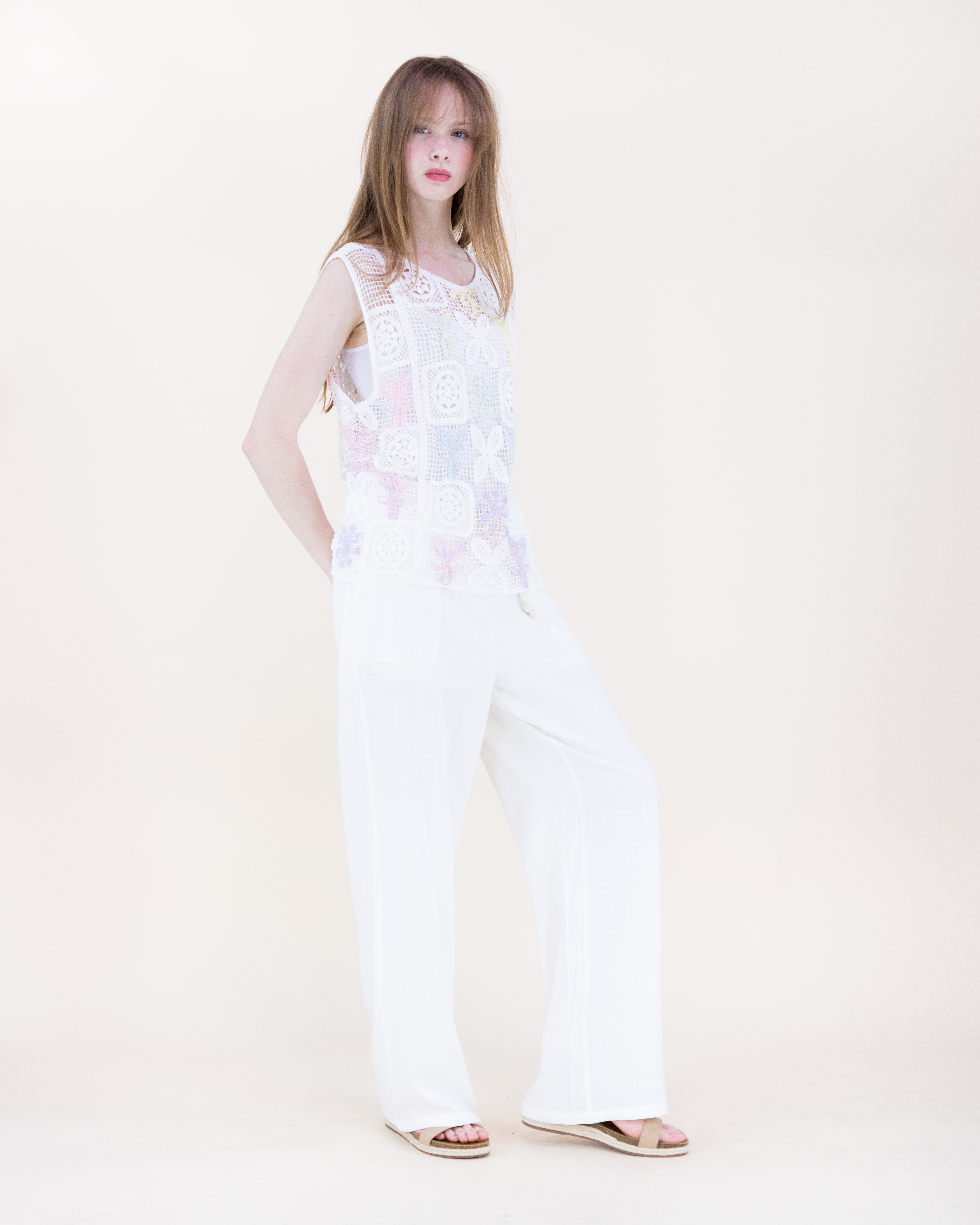 Artisan Flora Cotton Crochet Square Tank - YELLOW (OS) (Pack of 6)