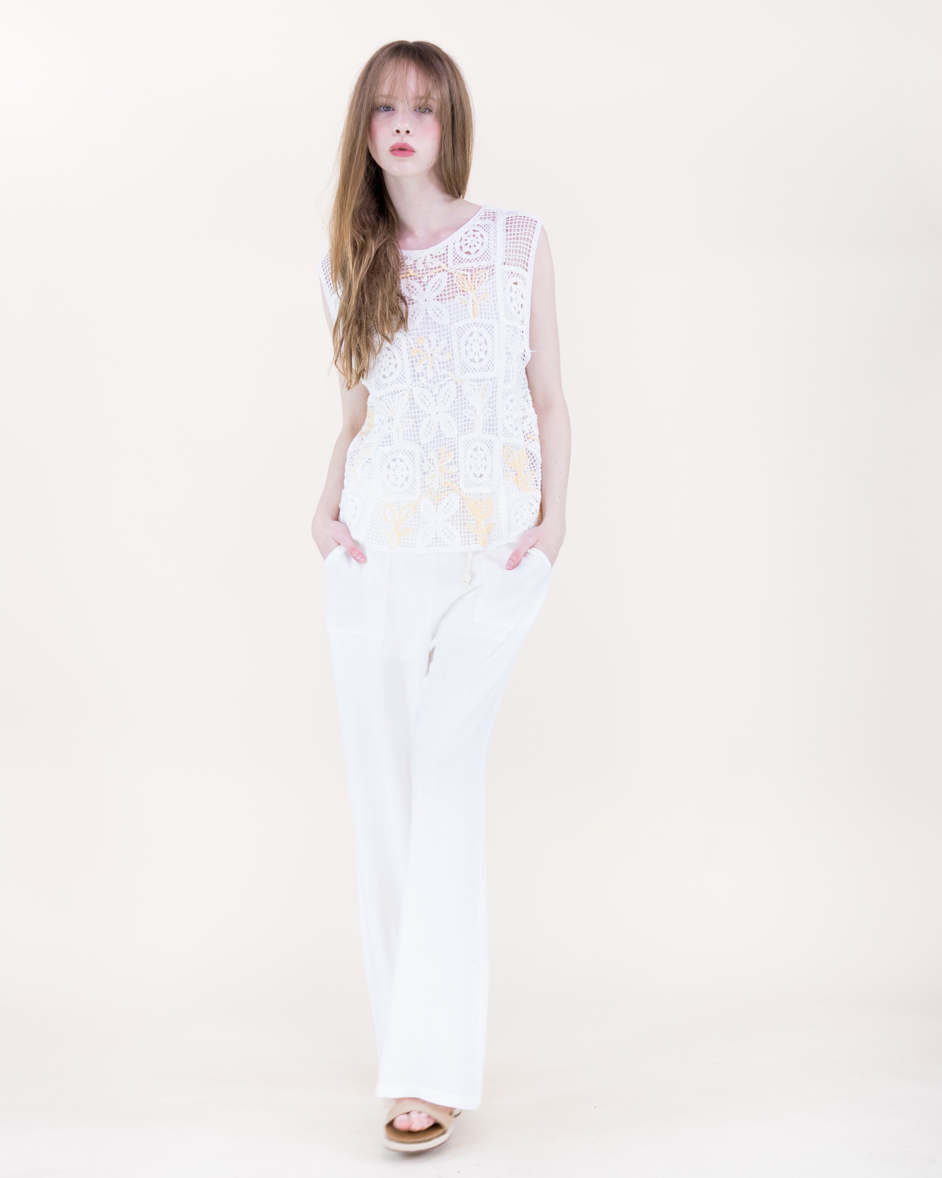 Artisan Flora Cotton Crochet Square Tank - YELLOW (OS) (Pack of 6)