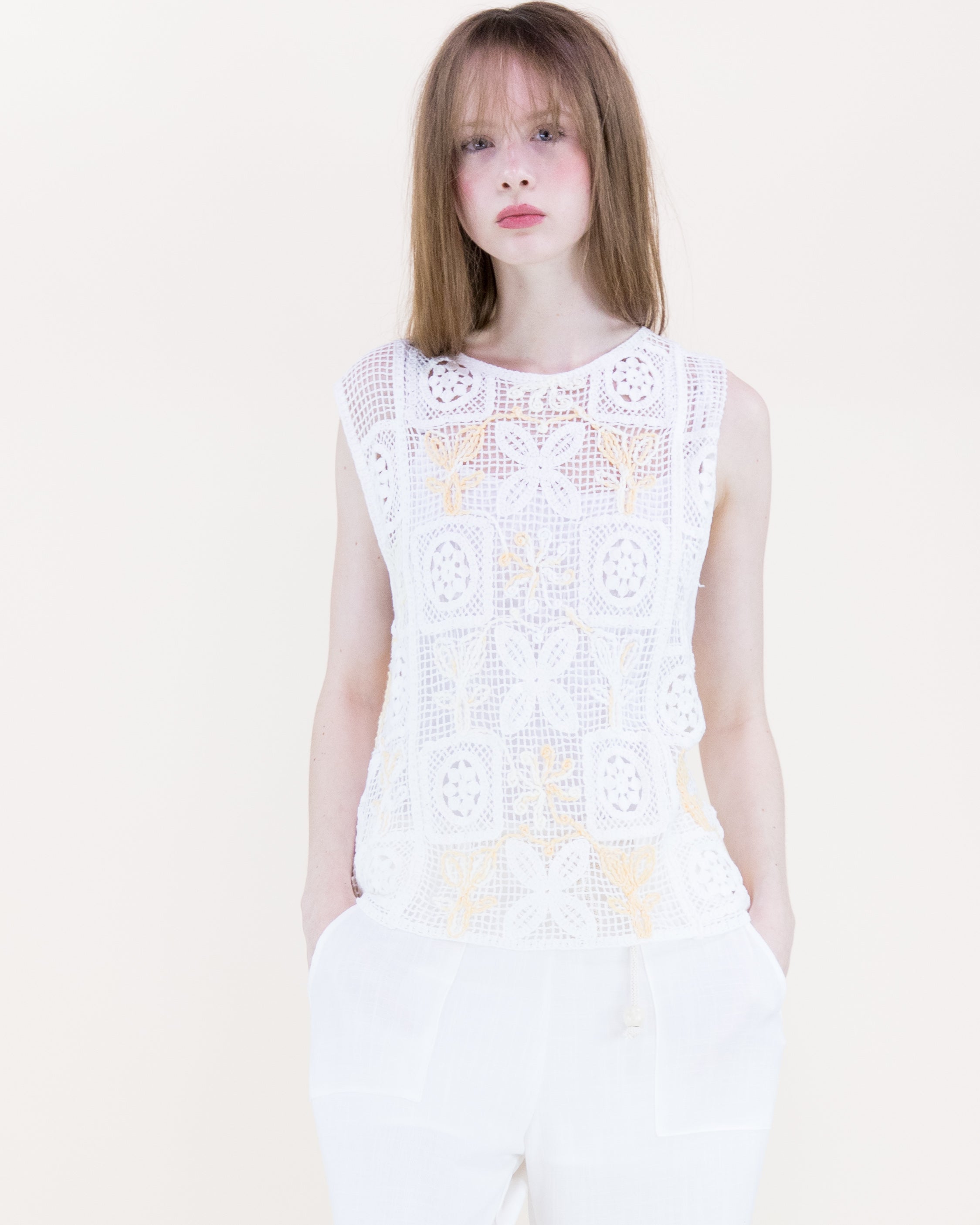 Artisan Flora Cotton Crochet Square Tank - YELLOW (OS) (Pack of 6)