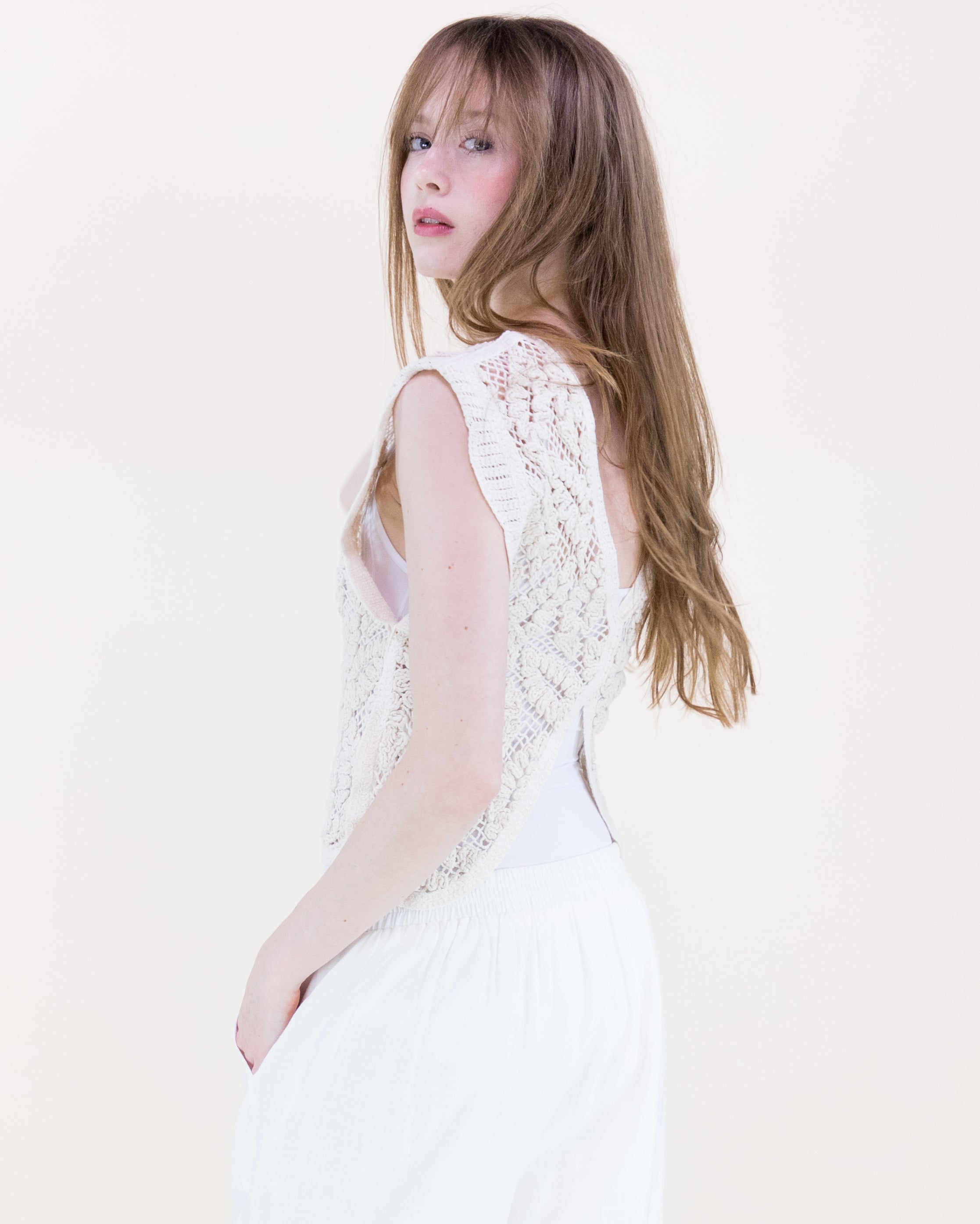 Bella Leaves Butterfly Cotton Crochet Vest - GREEN (OS) (Pack of 6)