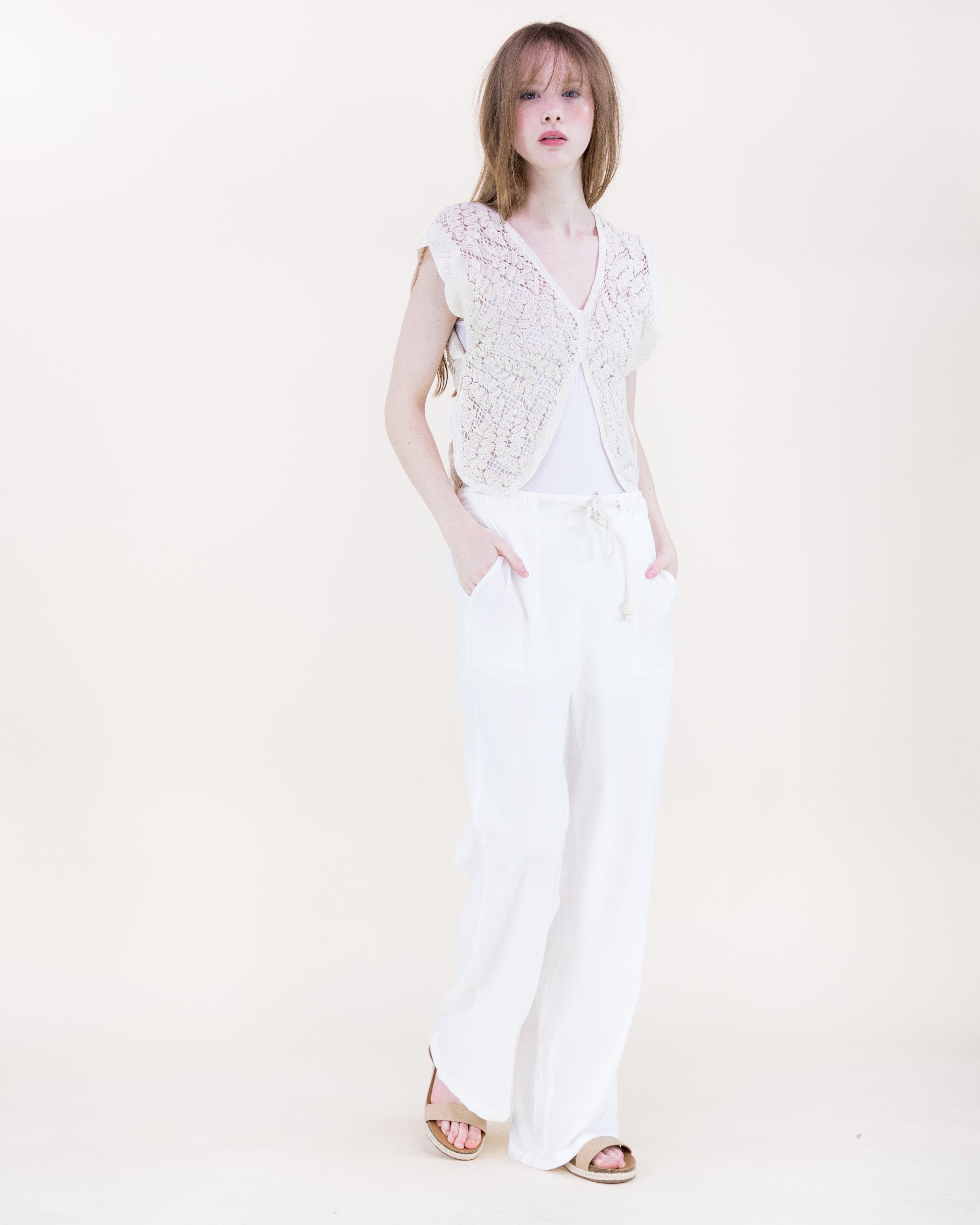 Bella Leaves Butterfly Cotton Crochet Vest - GREEN (OS) (Pack of 6)