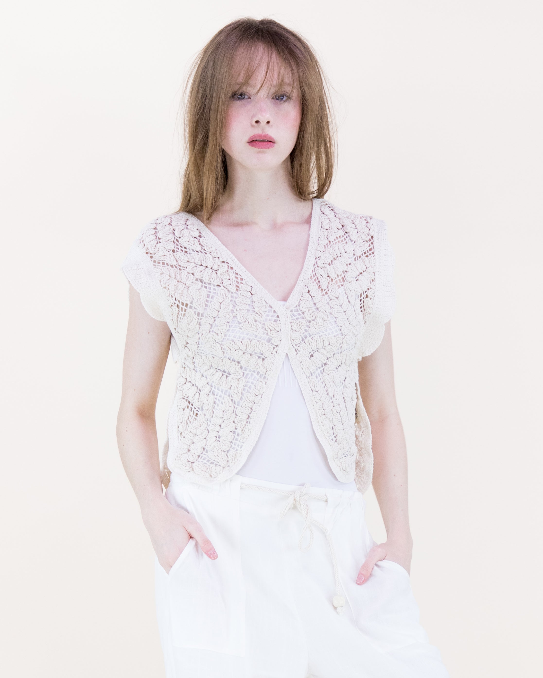 Bella Leaves Butterfly Cotton Crochet Vest - GREEN (OS) (Pack of 6)