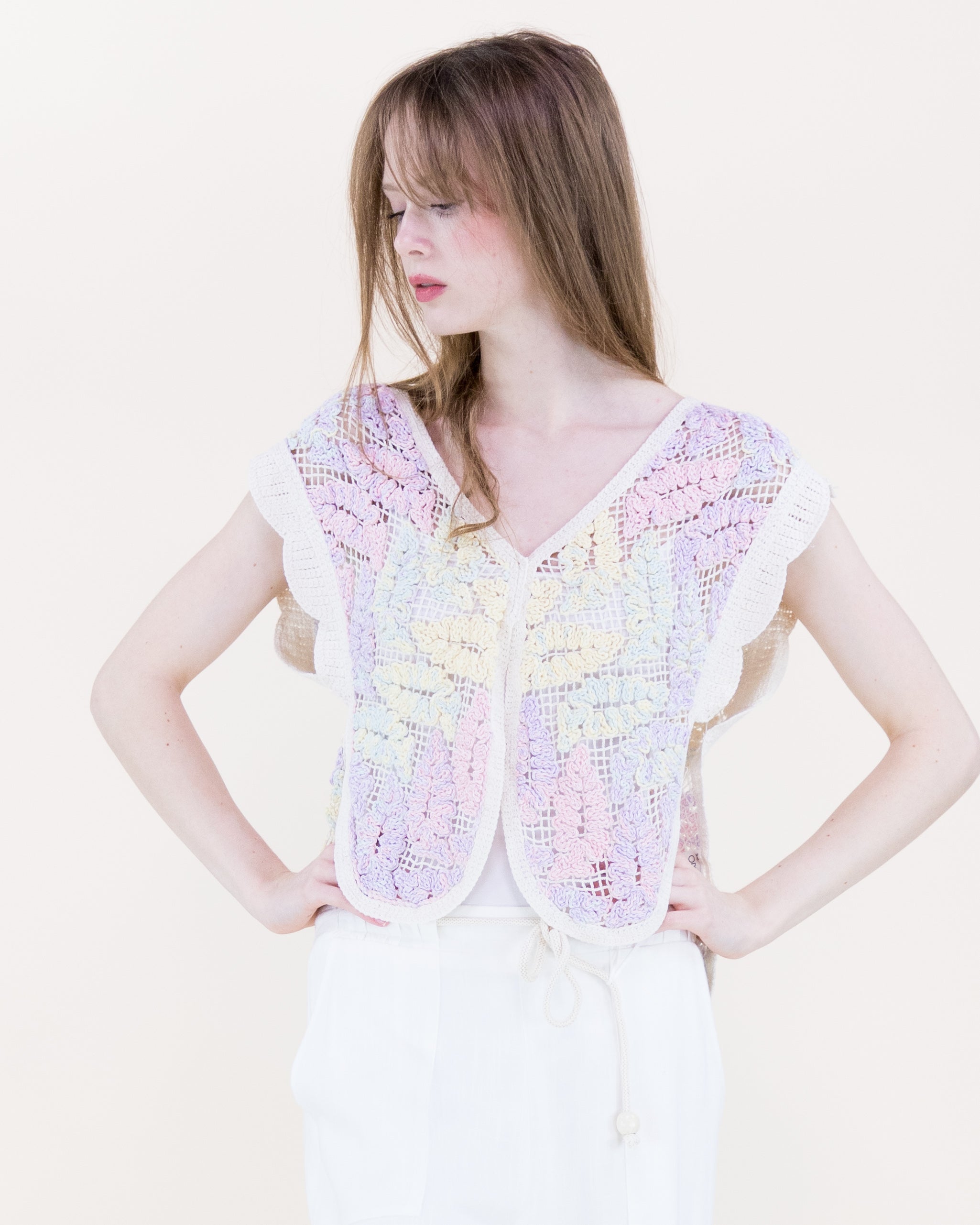 Bella Leaves Butterfly Cotton Crochet Vest - GREEN (OS) (Pack of 6)