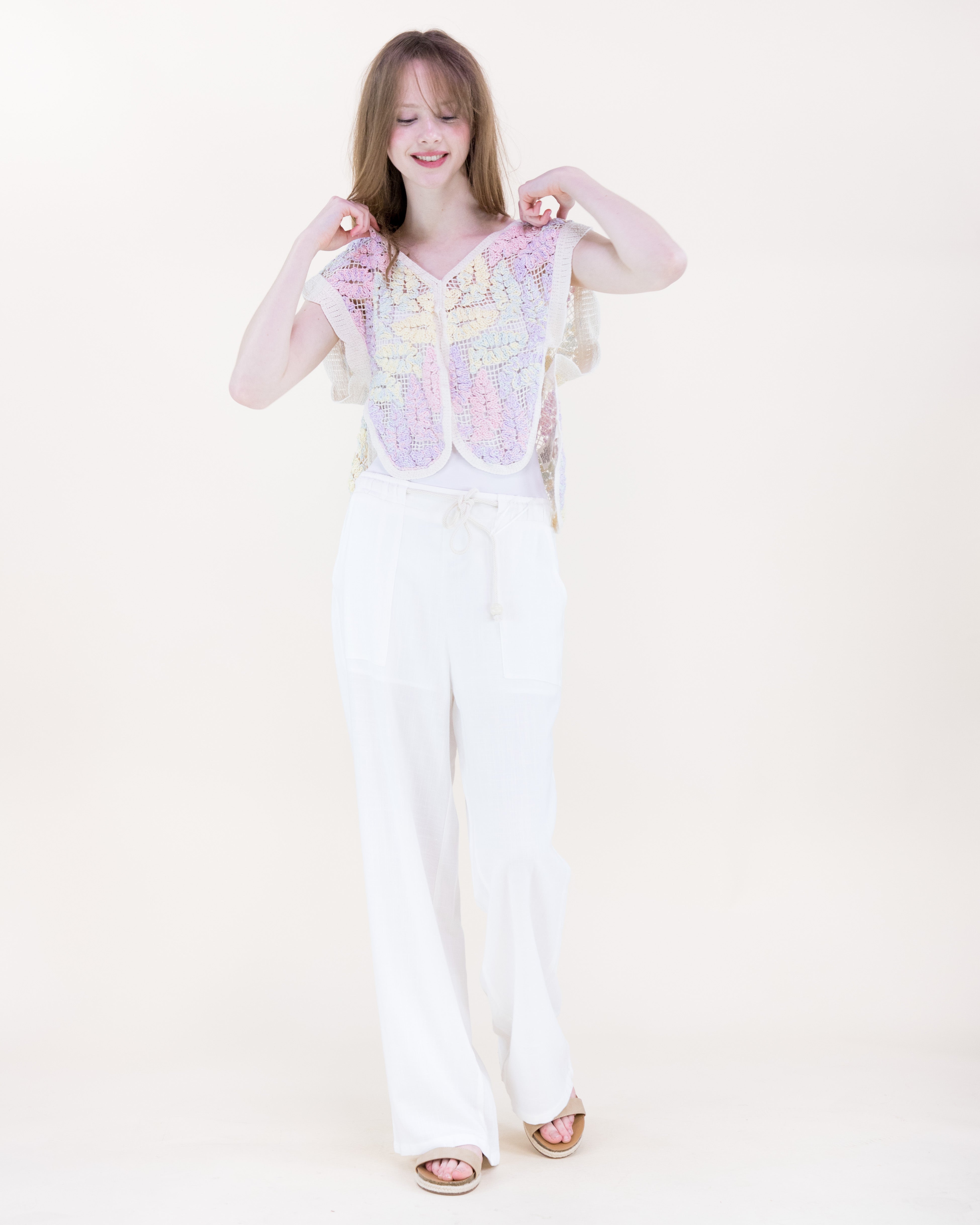 Bella Leaves Butterfly Cotton Crochet Vest - GREEN (OS) (Pack of 6)