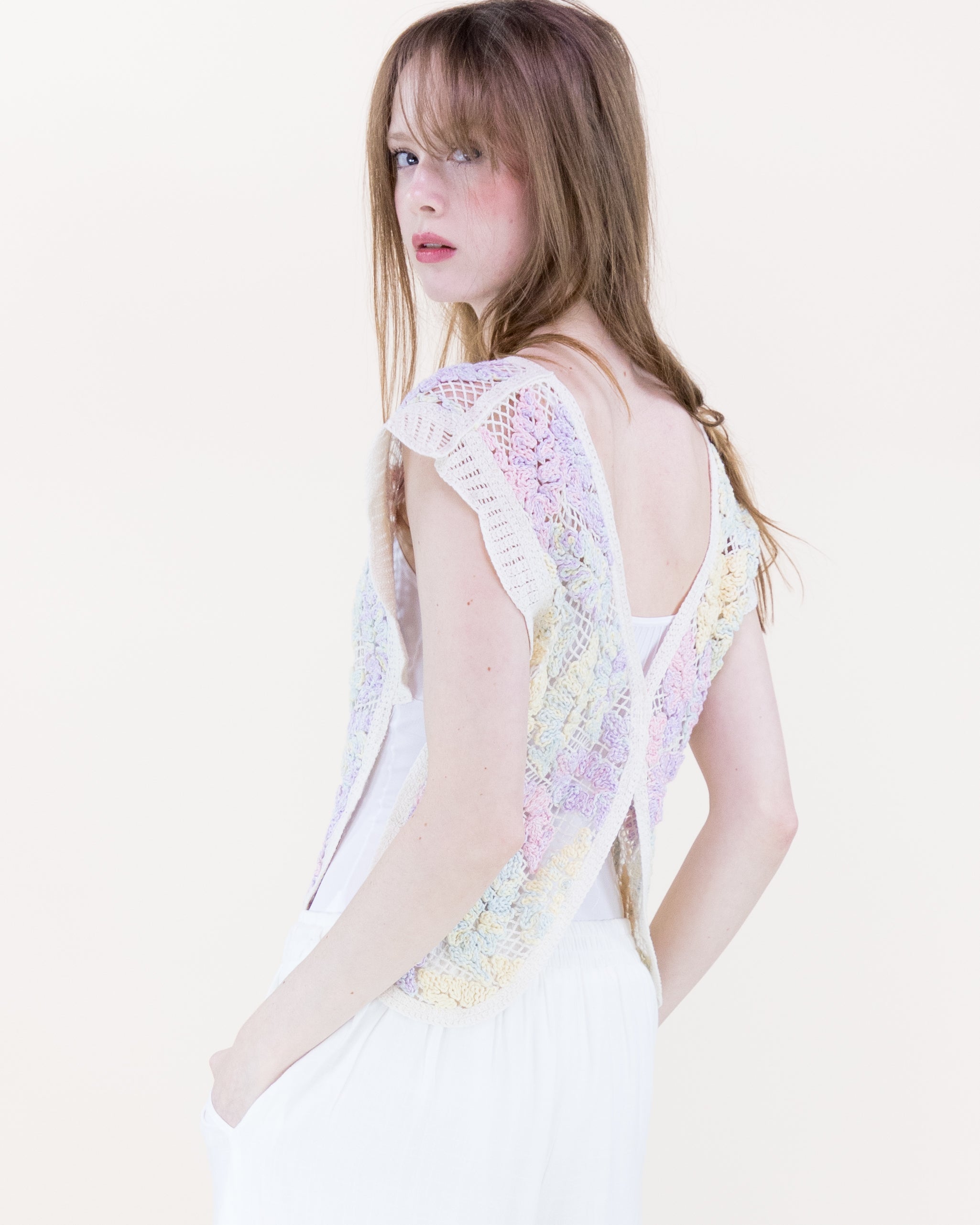 Bella Leaves Butterfly Cotton Crochet Vest - GREEN (OS) (Pack of 6)