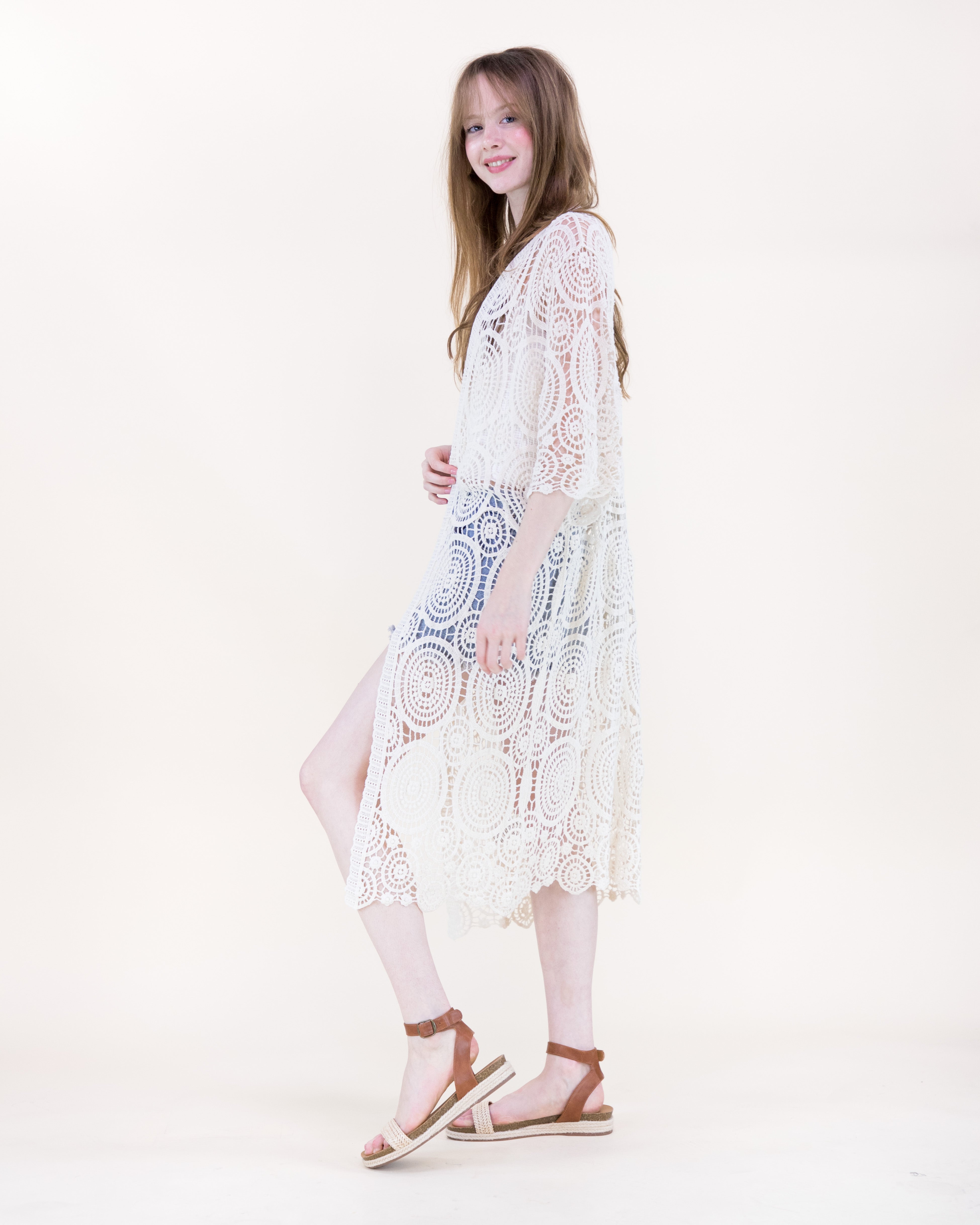 Sunburst Crochet Button Front Maxi Robe - DUSTY ROSE (OS) (Pack of 6)