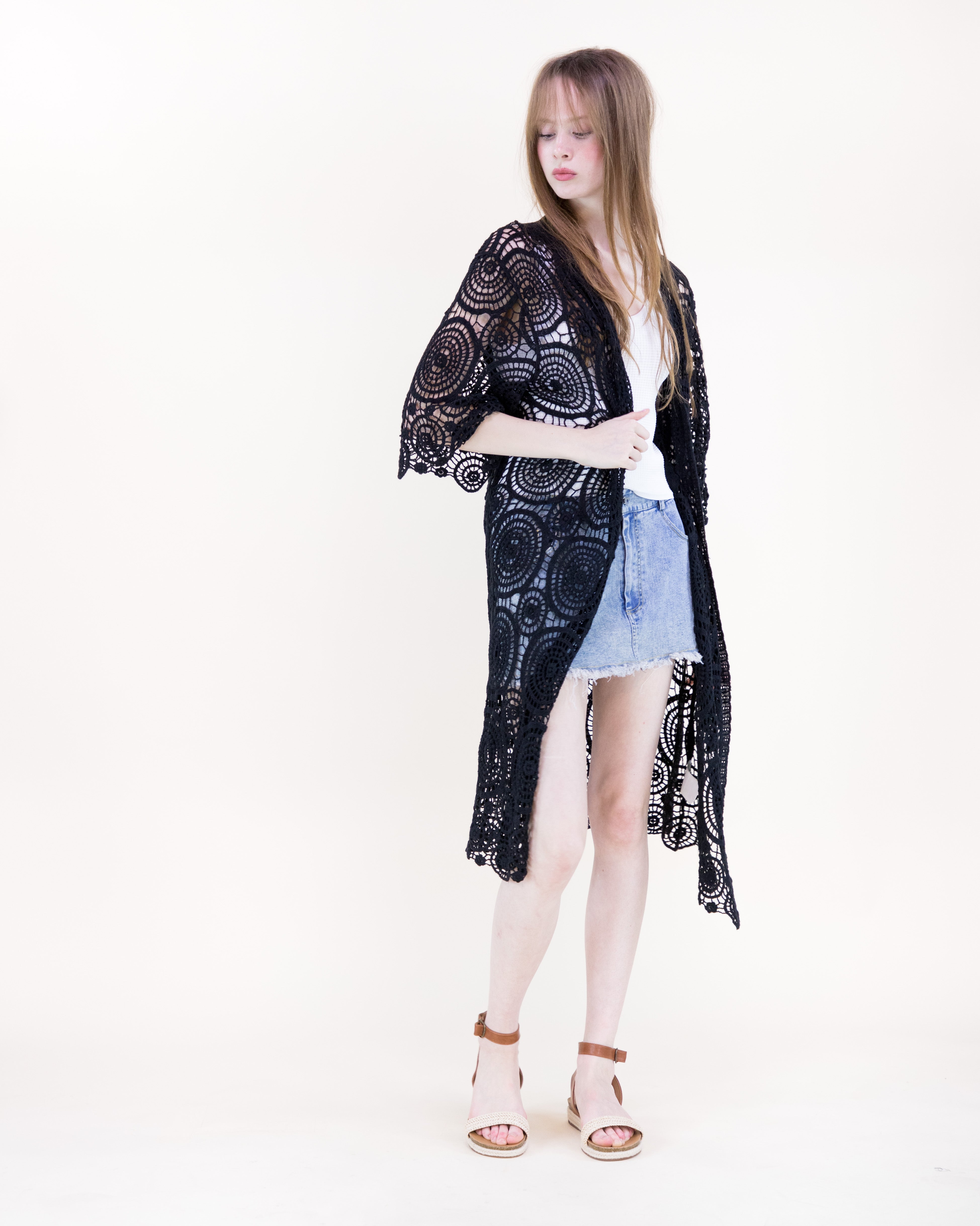 Sunburst Crochet Button Front Maxi Robe - DUSTY ROSE (OS) (Pack of 6)