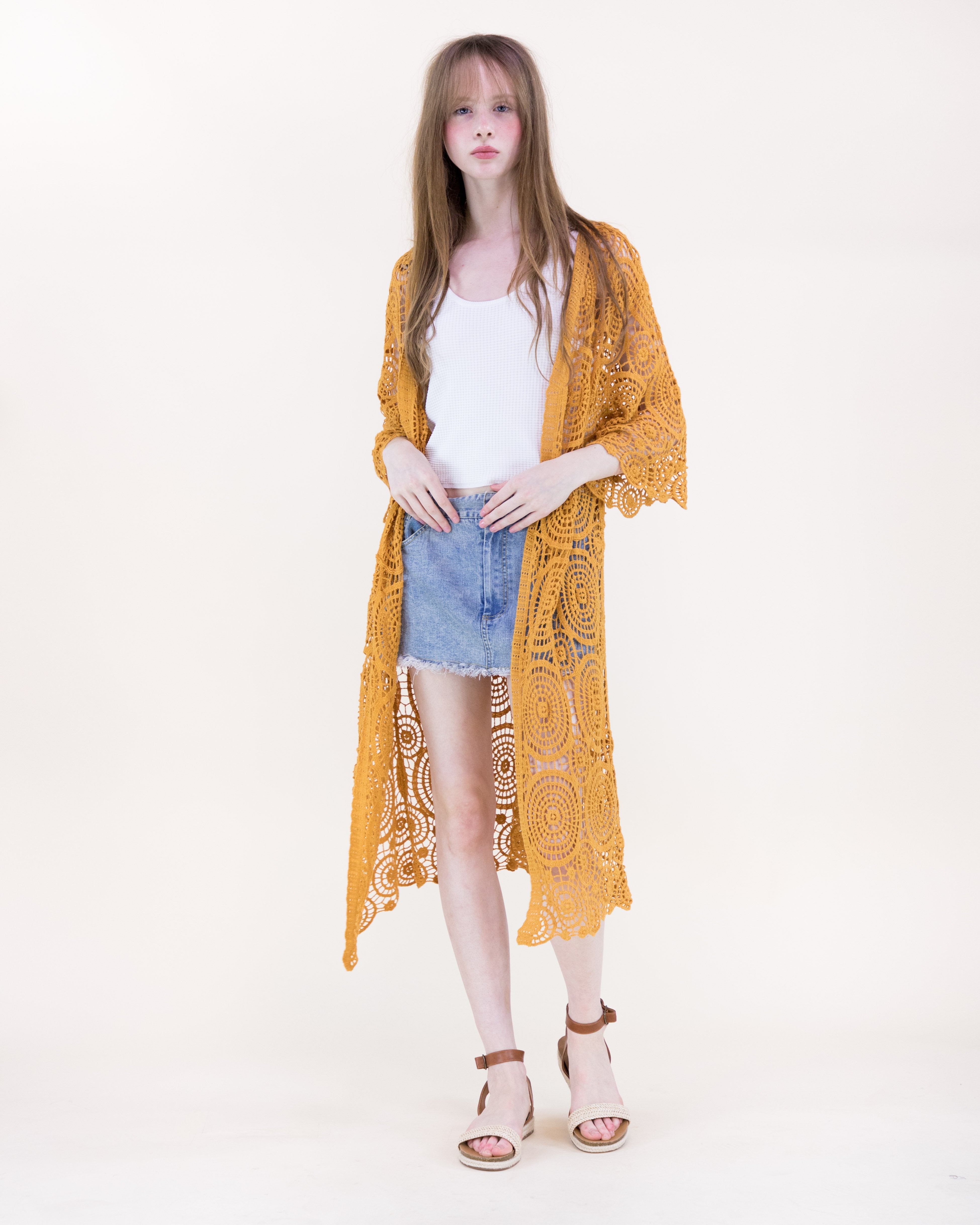 Sunburst Crochet Button Front Maxi Robe - DUSTY ROSE (OS) (Pack of 6)