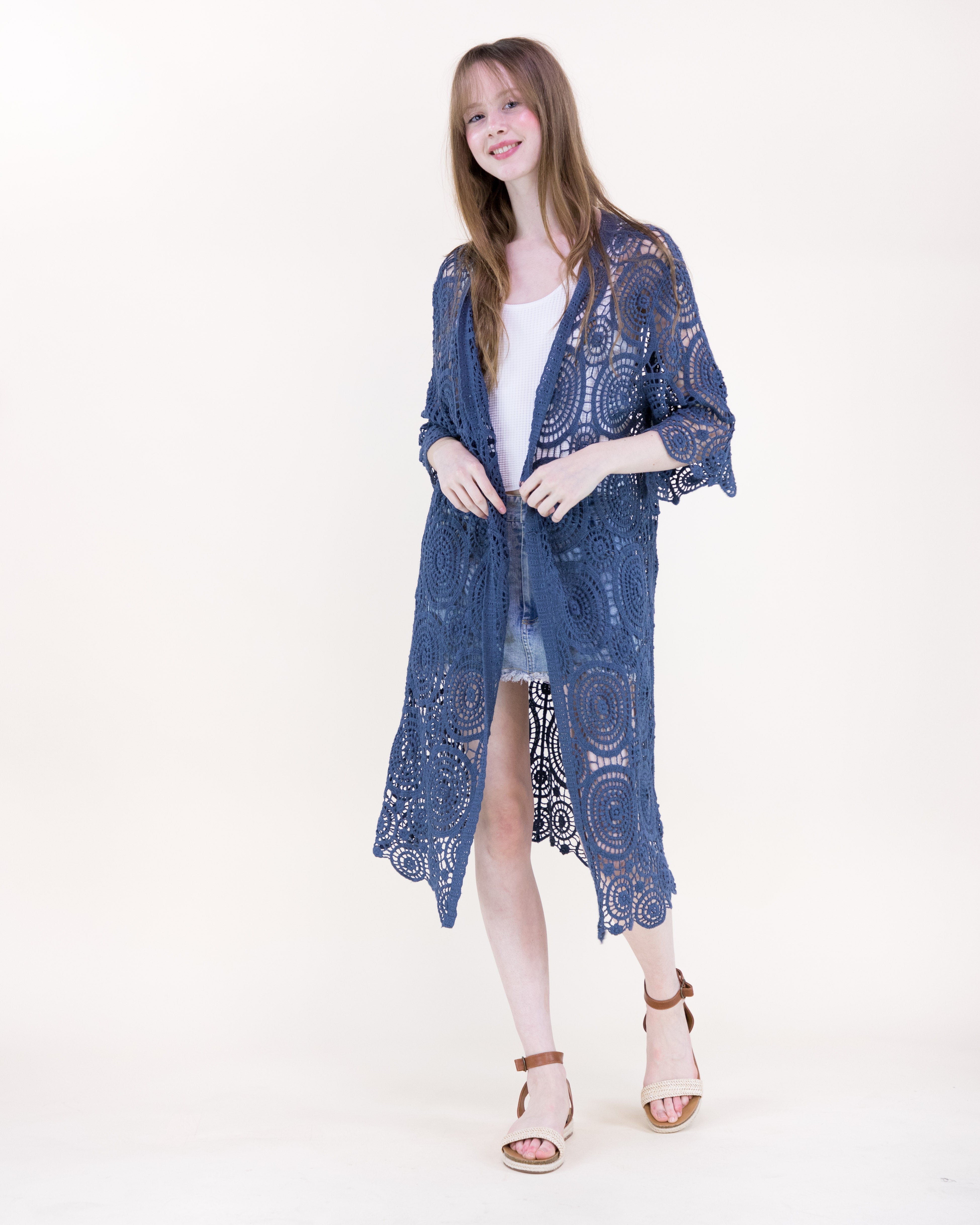 Sunburst Crochet Button Front Maxi Robe - DUSTY ROSE (OS) (Pack of 6)