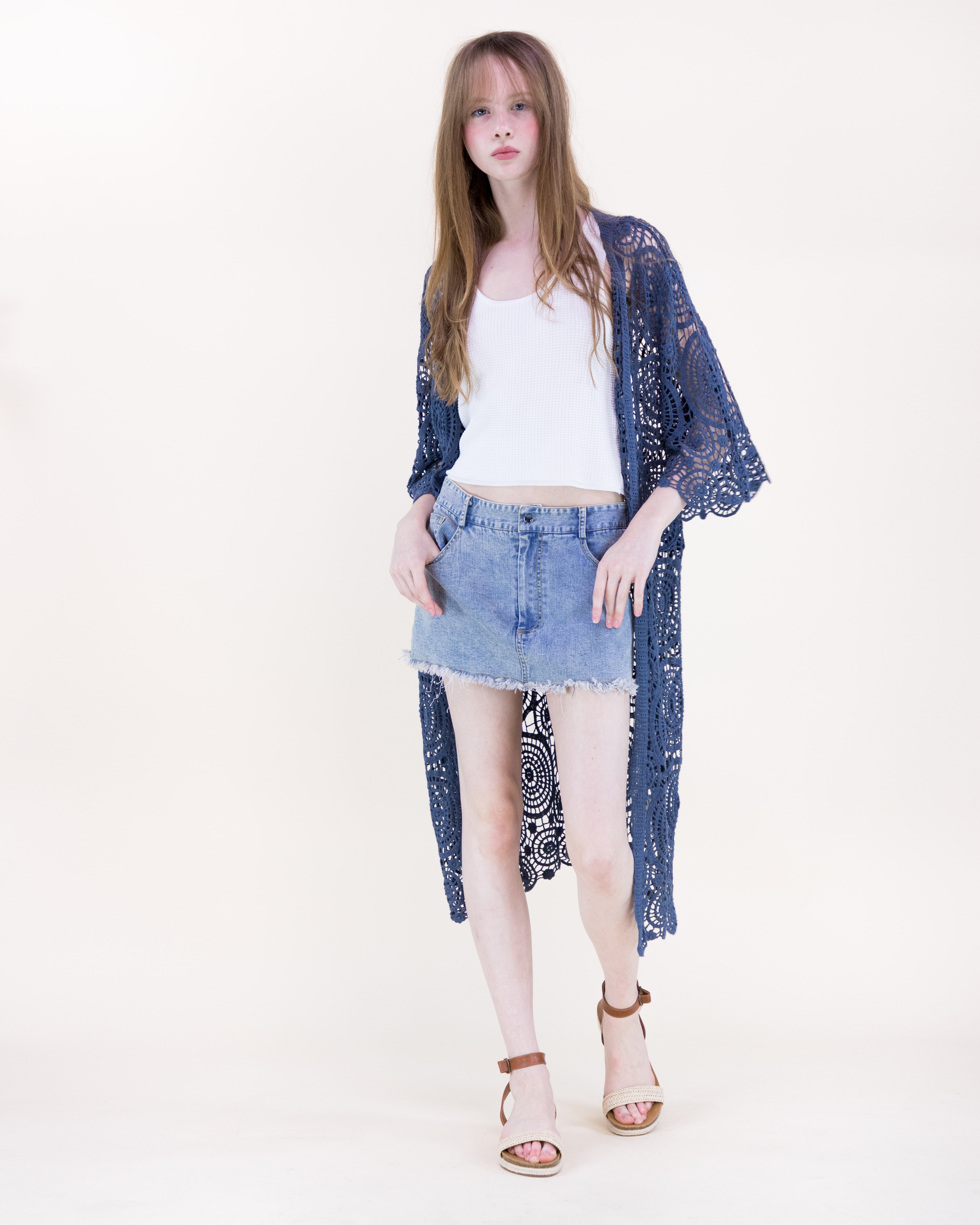 Sunburst Crochet Button Front Maxi Robe - DUSTY ROSE (OS) (Pack of 6)