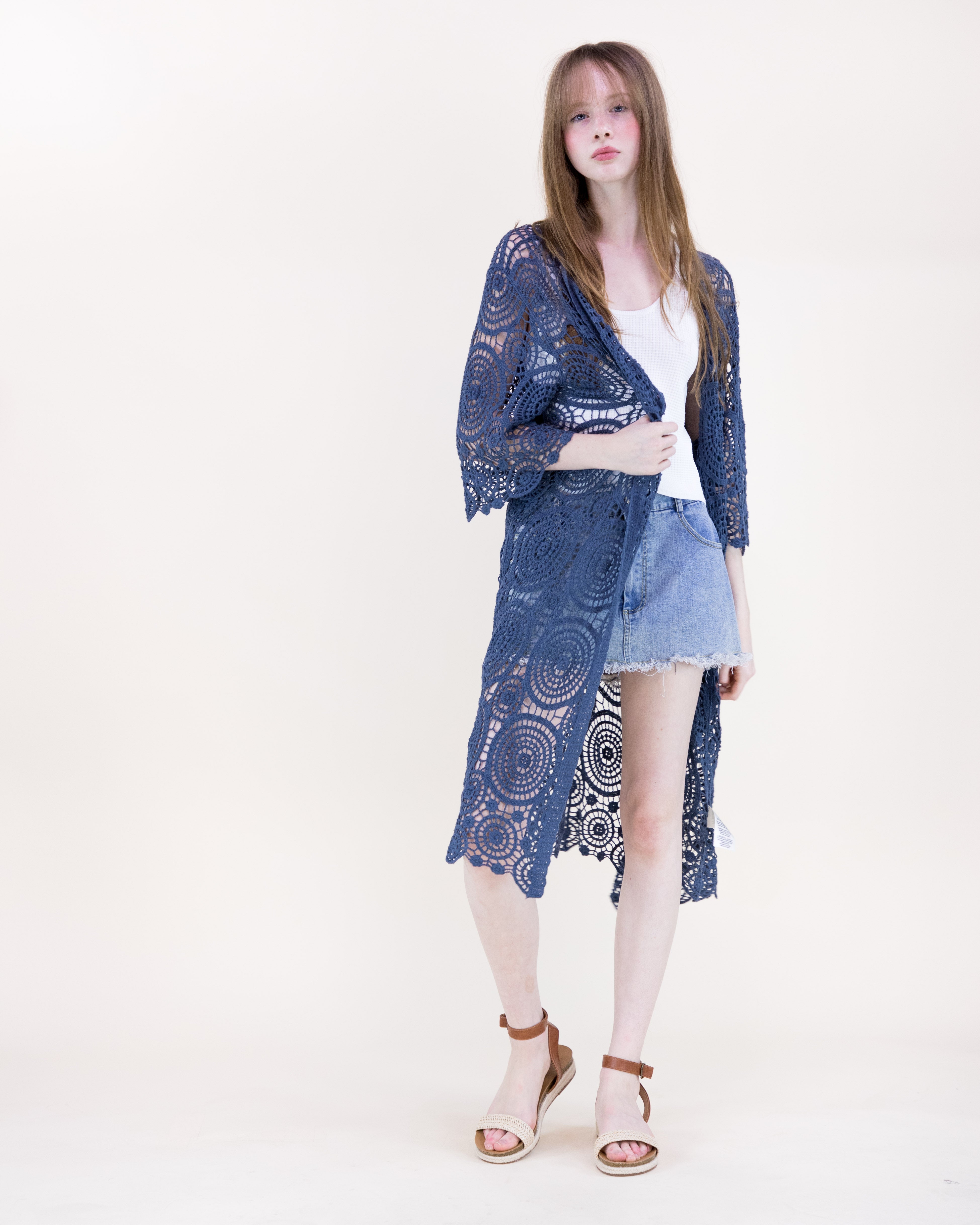 Sunburst Crochet Button Front Maxi Robe - DUSTY ROSE (OS) (Pack of 6)