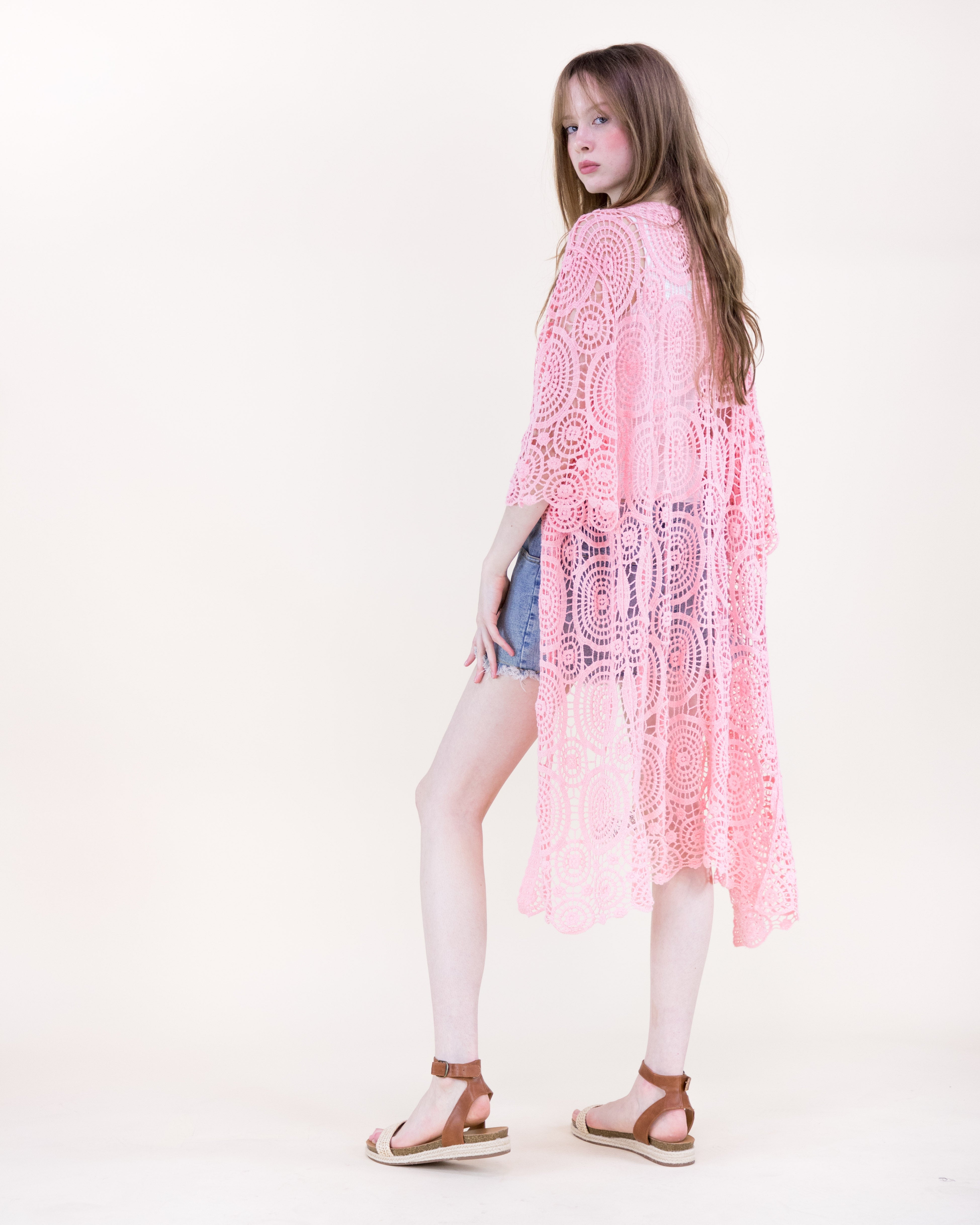 Sunburst Crochet Button Front Maxi Robe - DUSTY ROSE (OS) (Pack of 6)