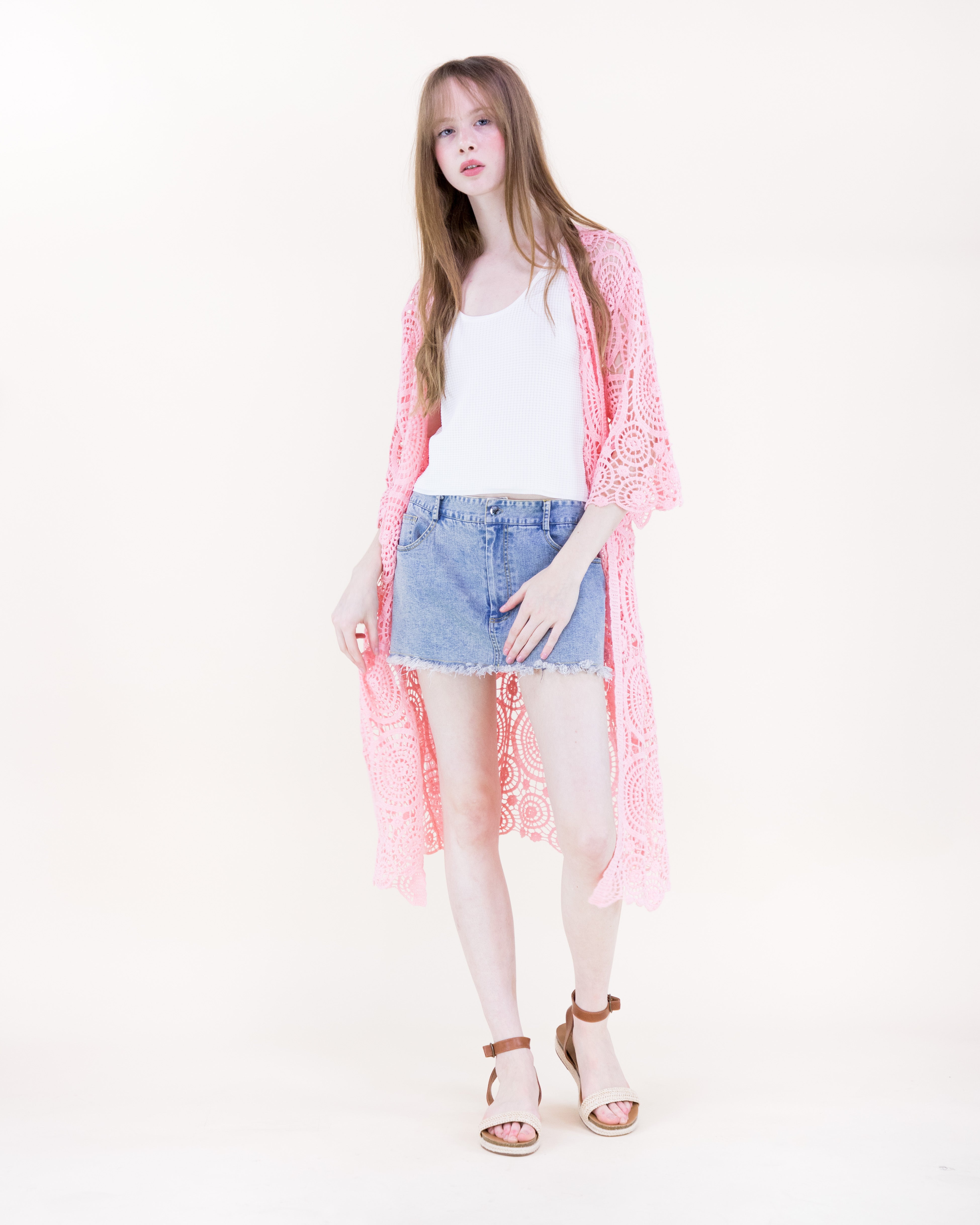 Sunburst Crochet Button Front Maxi Robe - DUSTY ROSE (OS) (Pack of 6)