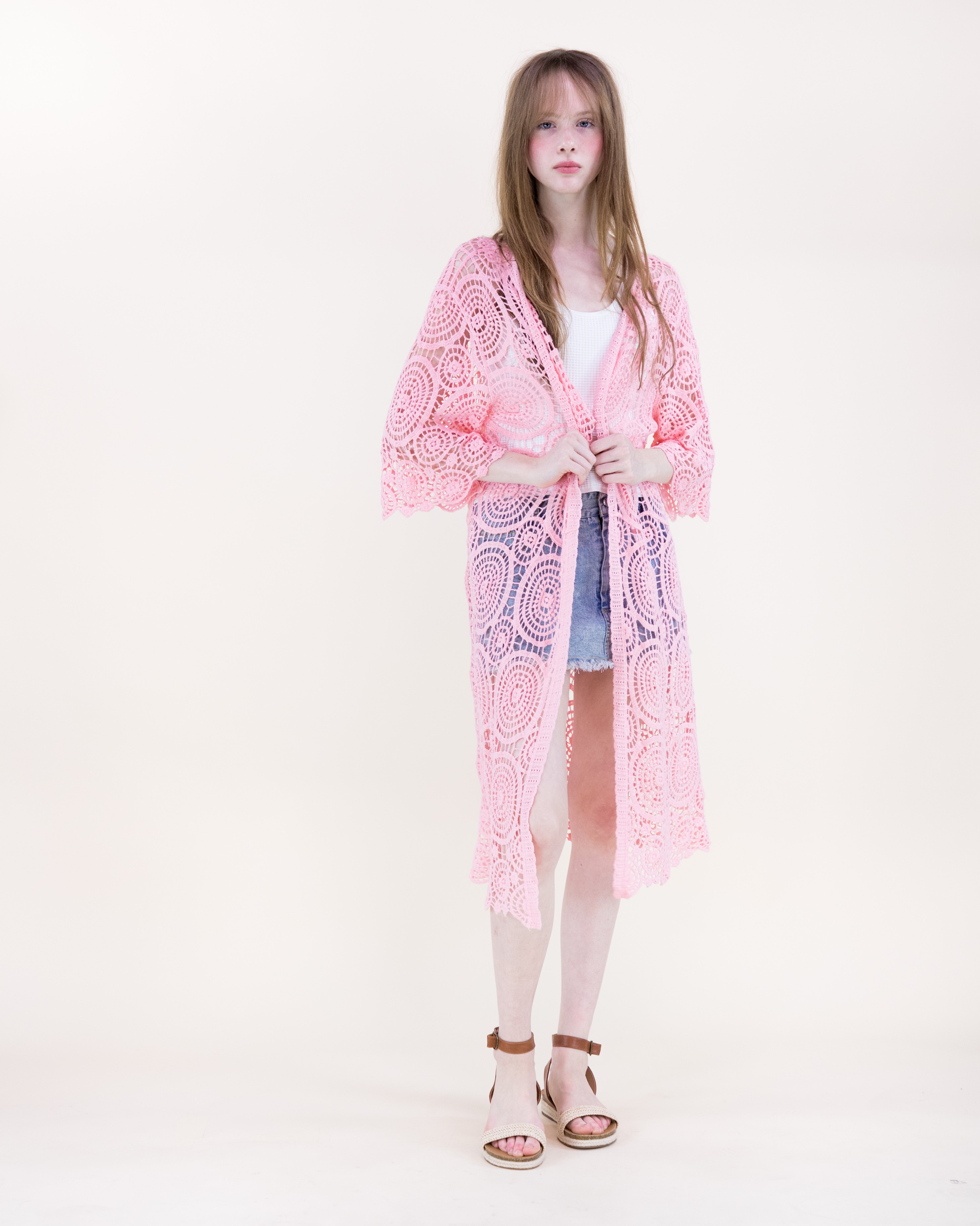 Sunburst Crochet Button Front Maxi Robe - DUSTY ROSE (OS) (Pack of 6)