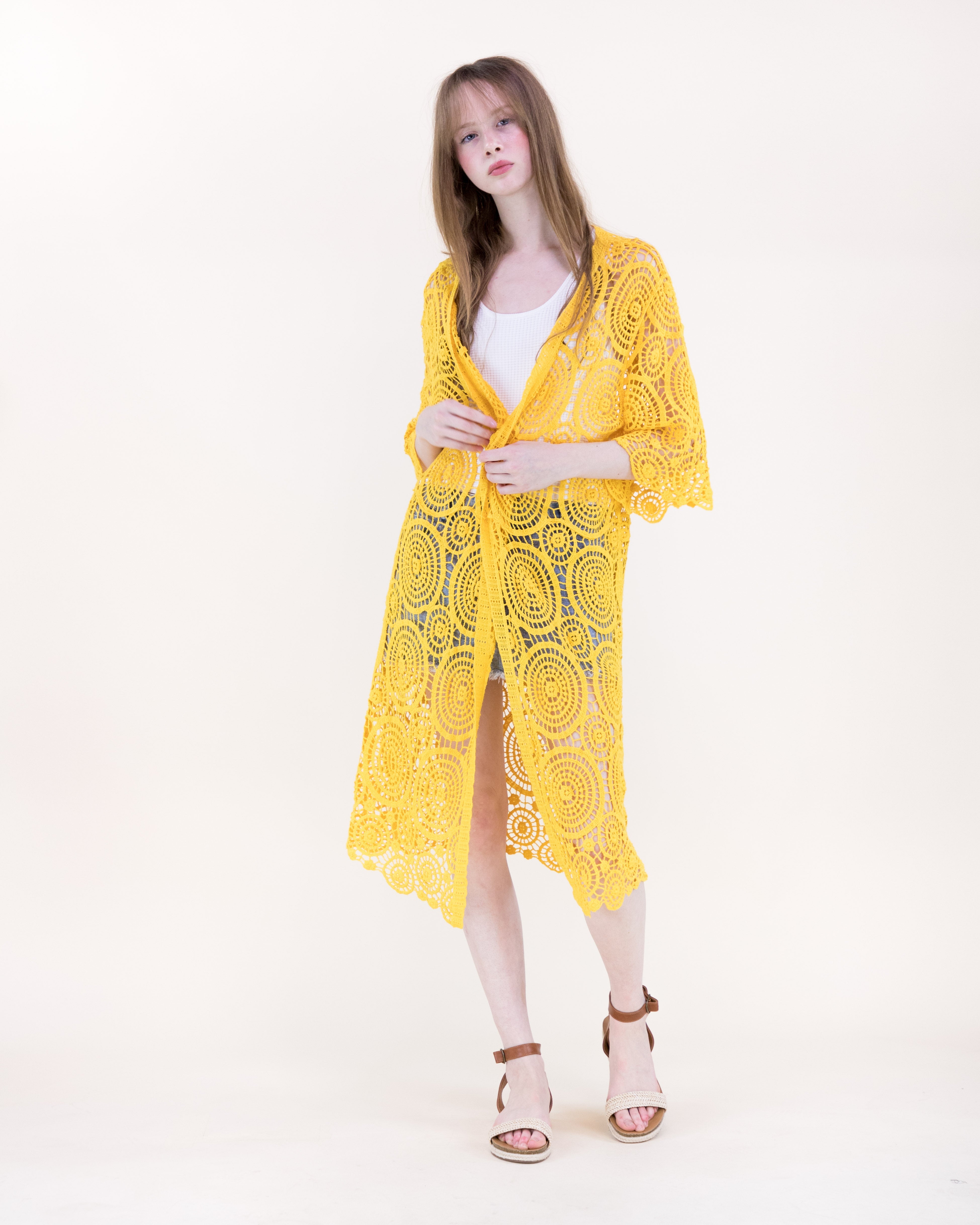 Sunburst Crochet Button Front Maxi Robe - DUSTY ROSE (OS) (Pack of 6)