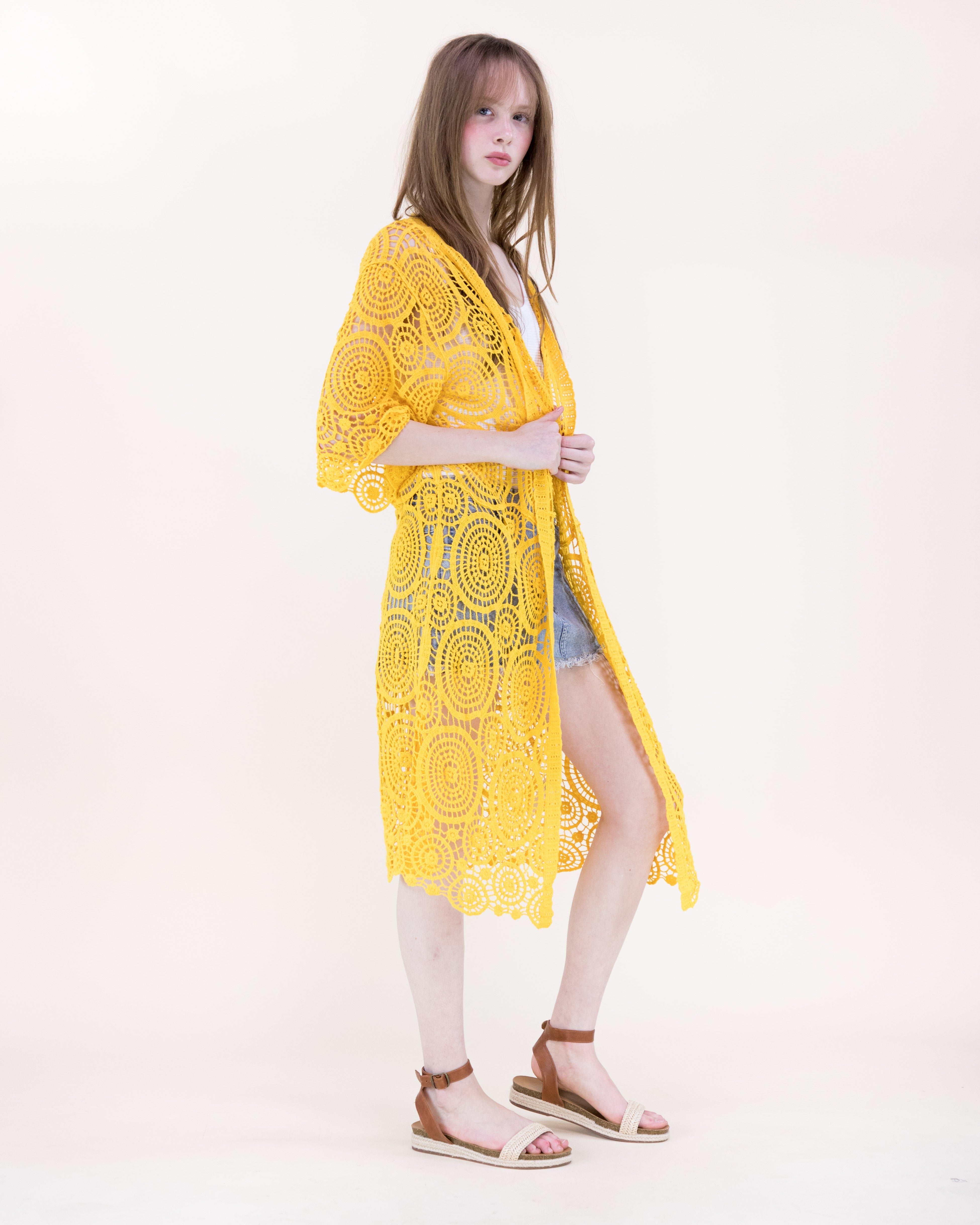 Sunburst Crochet Button Front Maxi Robe - DUSTY ROSE (OS) (Pack of 6)