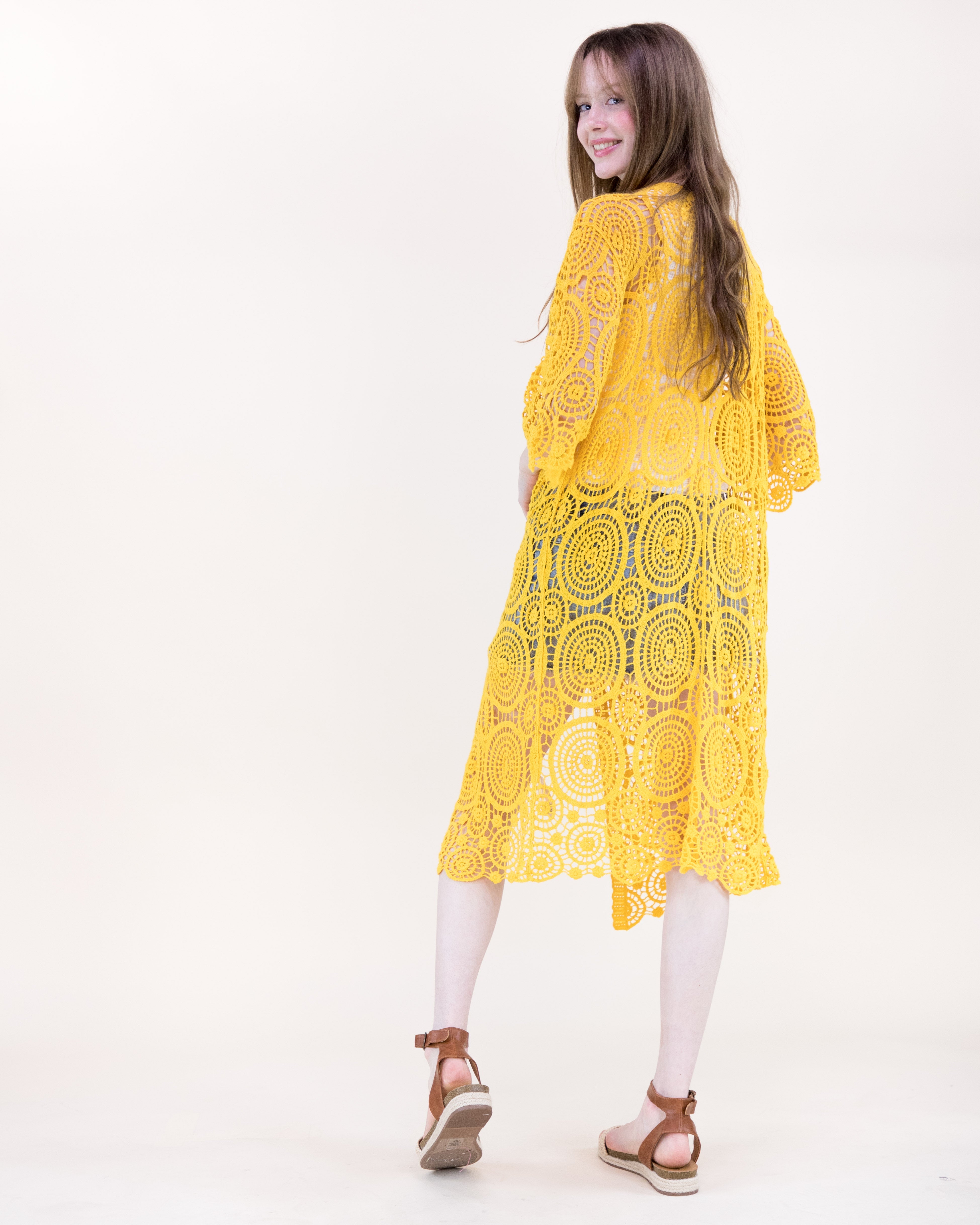 Sunburst Crochet Button Front Maxi Robe - DUSTY ROSE (OS) (Pack of 6)