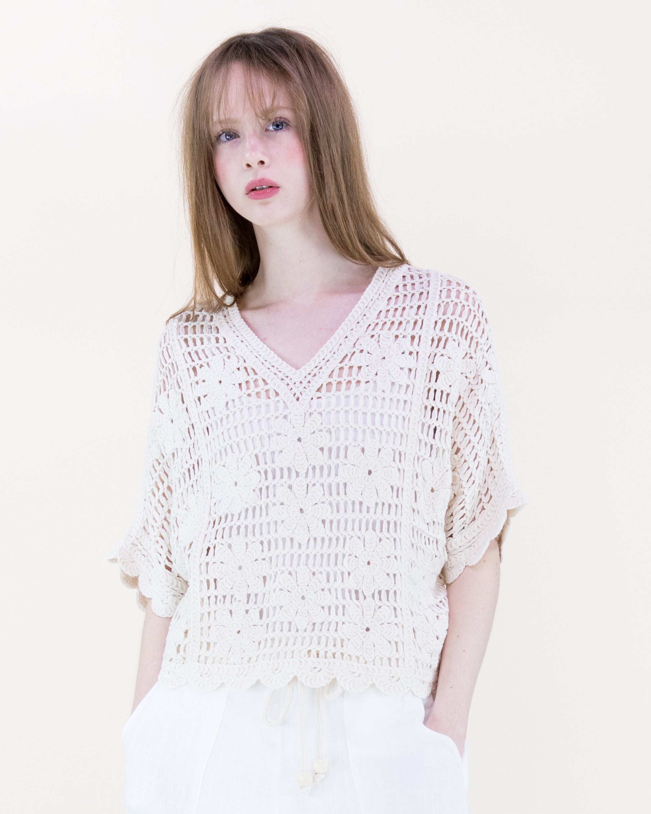 Beach Sunflower Crochet Batwing Top - BEIGE (OS) (Pack of 6)