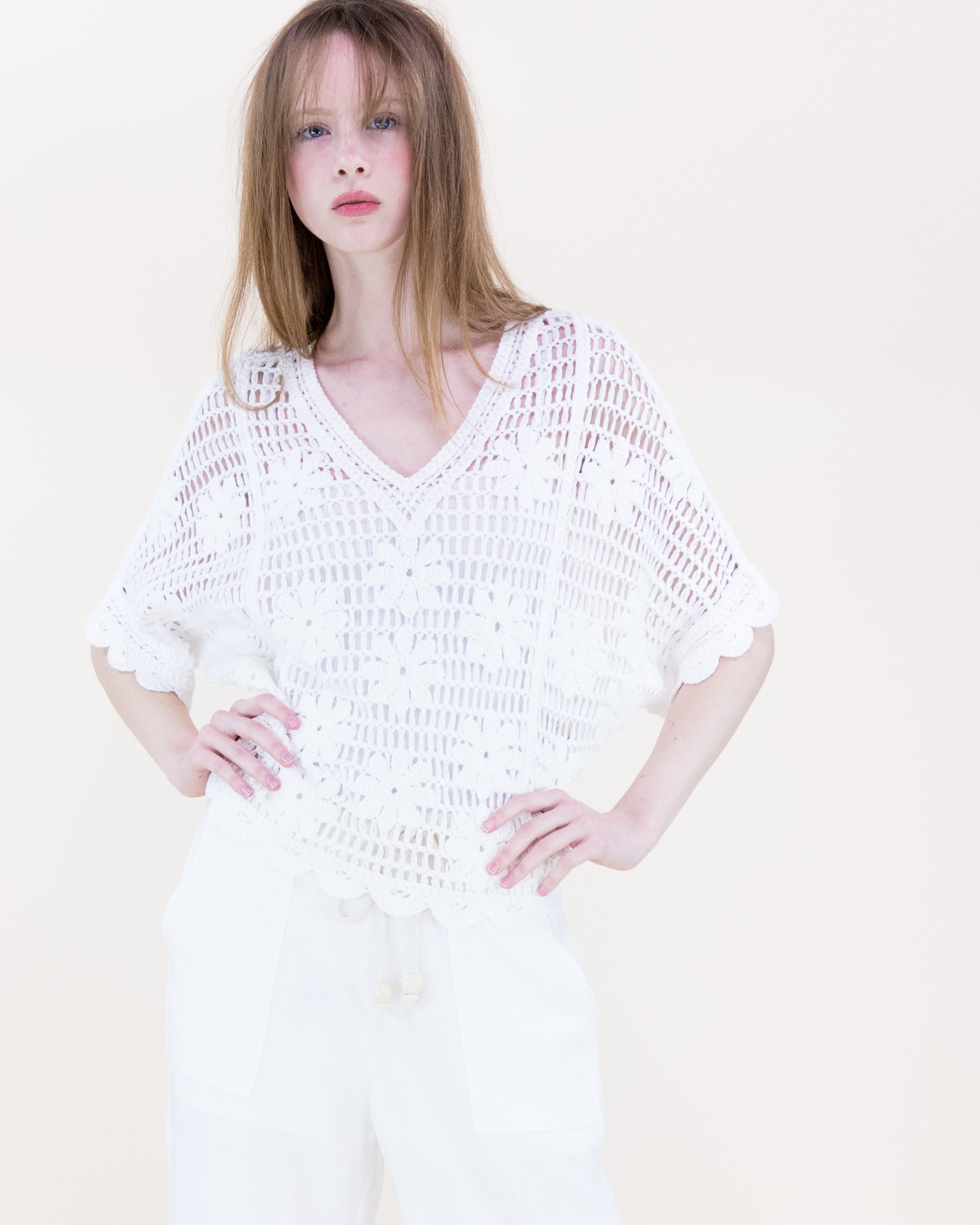 Beach Sunflower Crochet Batwing Top - BEIGE (OS) (Pack of 6)