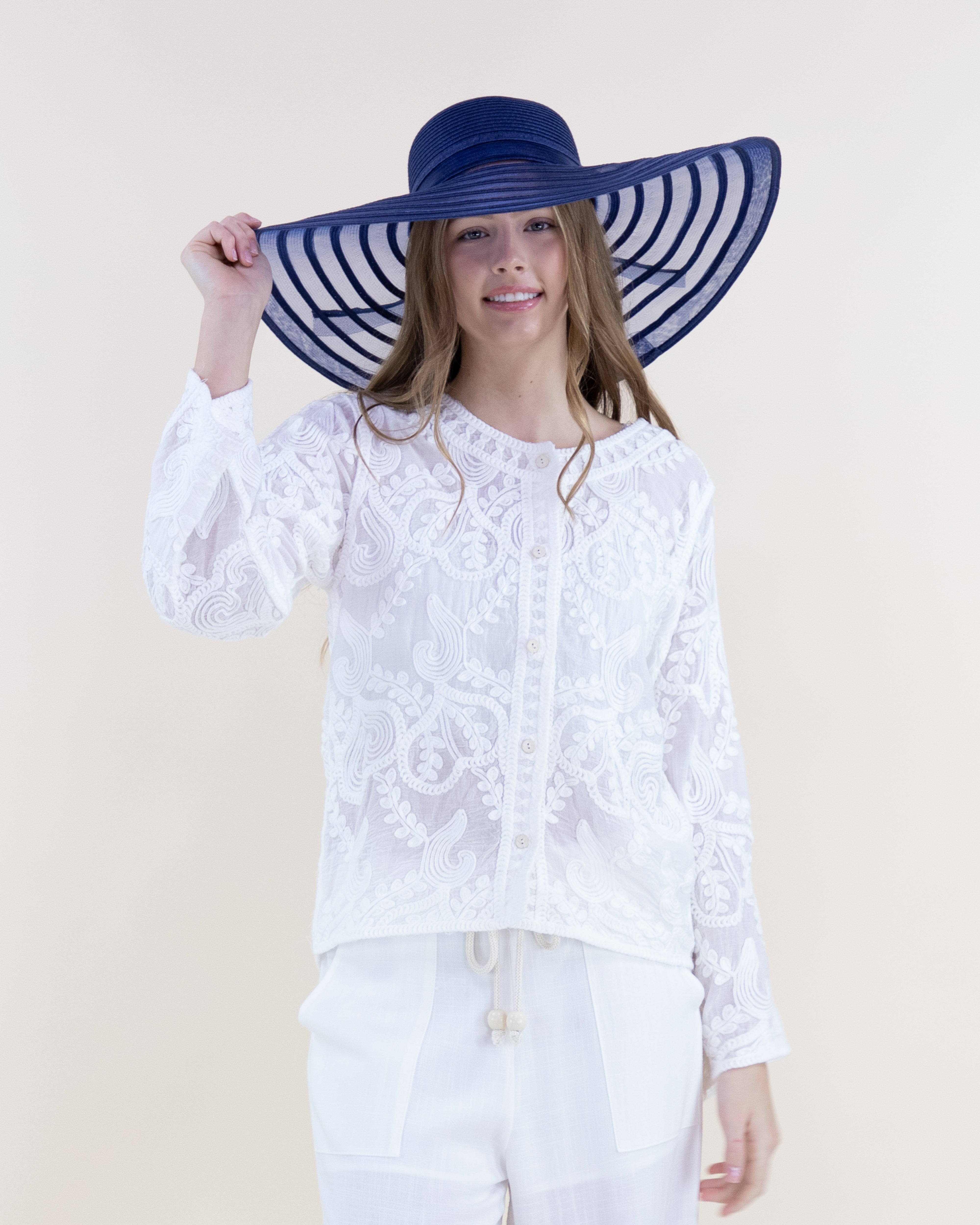 Sheer Striped Floppy Hat - GREEN (Pack of 6)