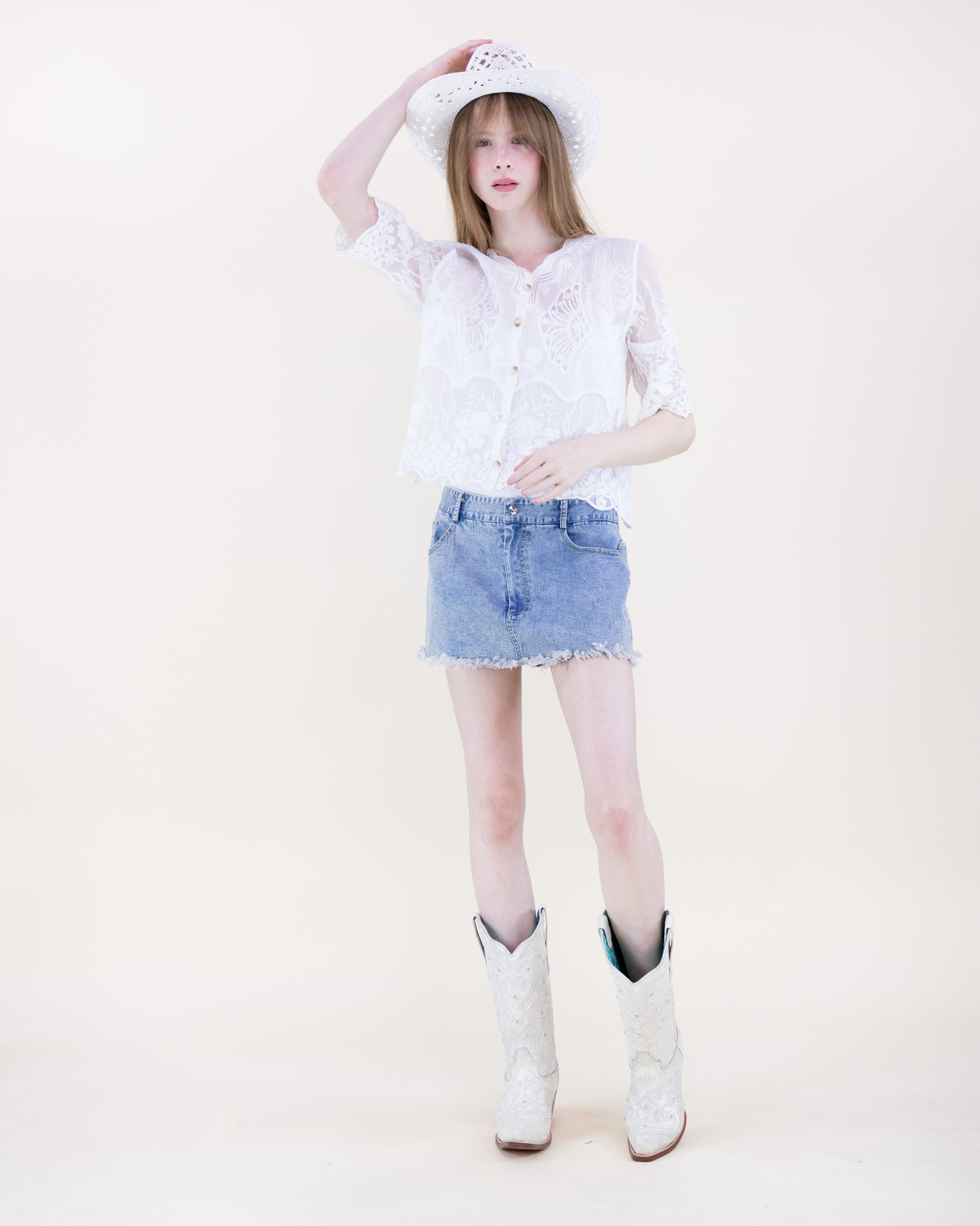 Crochet Concho Band Cowgirl Hat - WHITE (Pack of 6)