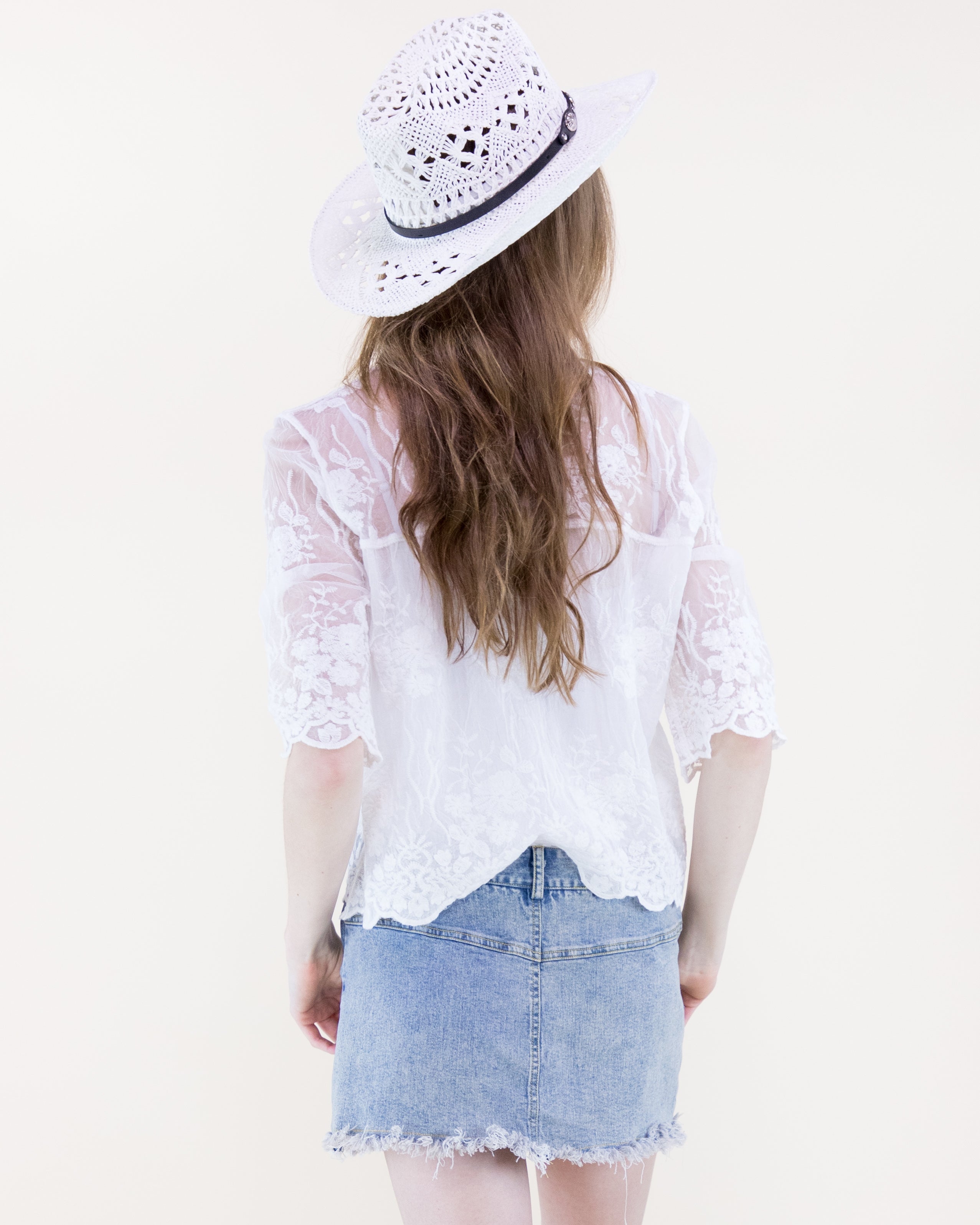 Crochet Concho Band Cowgirl Hat - WHITE (Pack of 6)