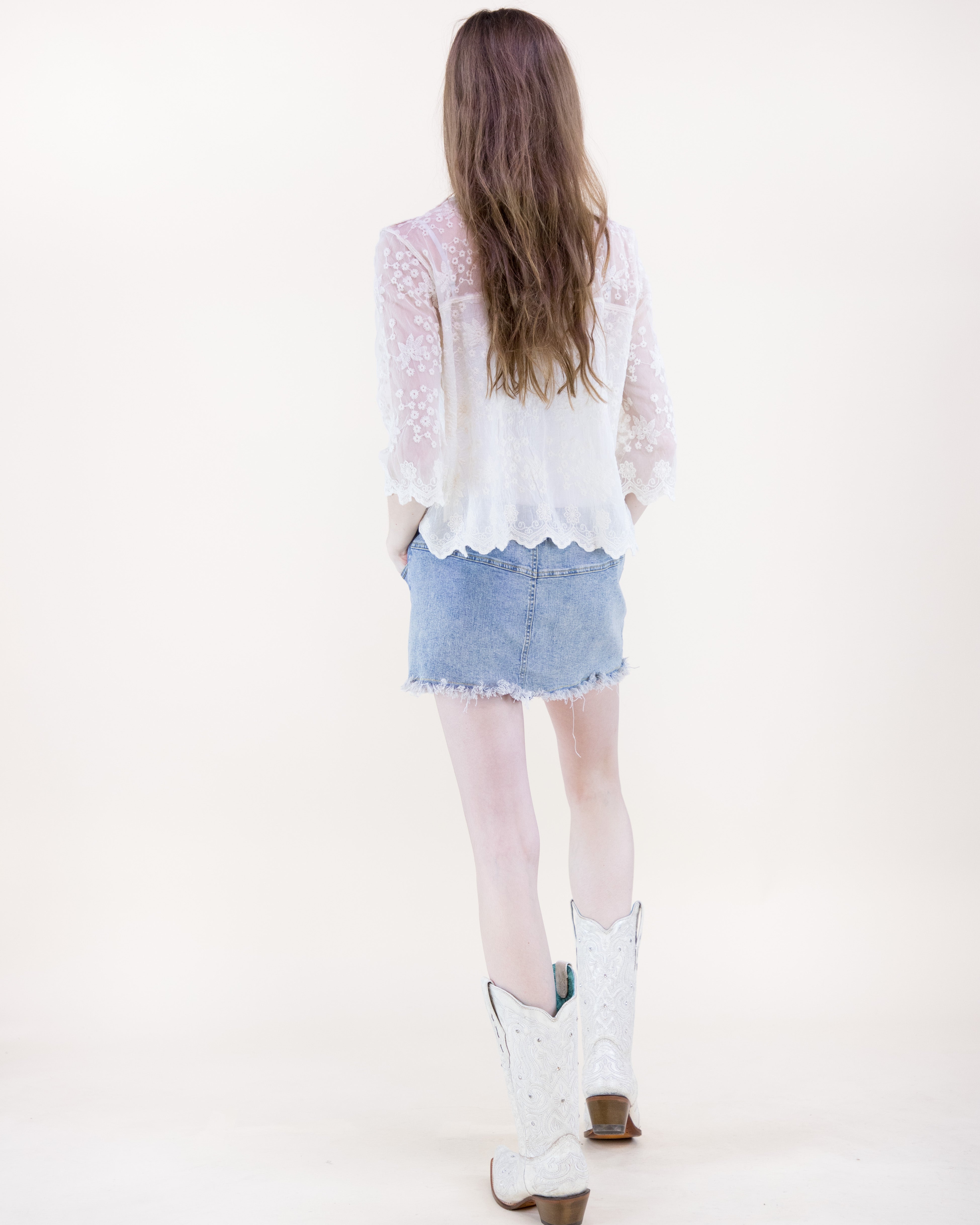 Riviera Bloom Sheer Lace Blouse - WHITE (S/M, L/XL) (Pack of 6)