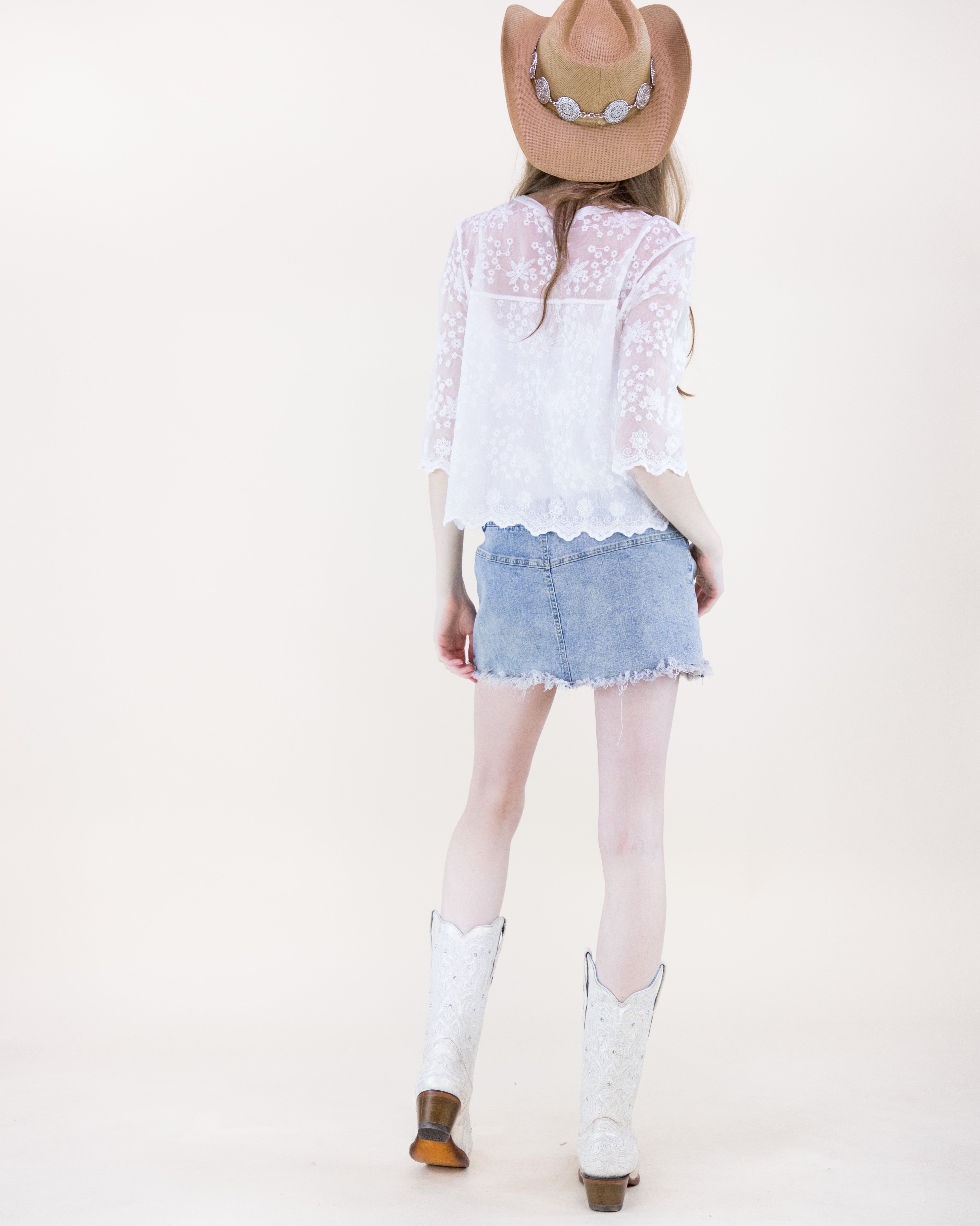 Riviera Bloom Sheer Lace Blouse - WHITE (S/M, L/XL) (Pack of 6)