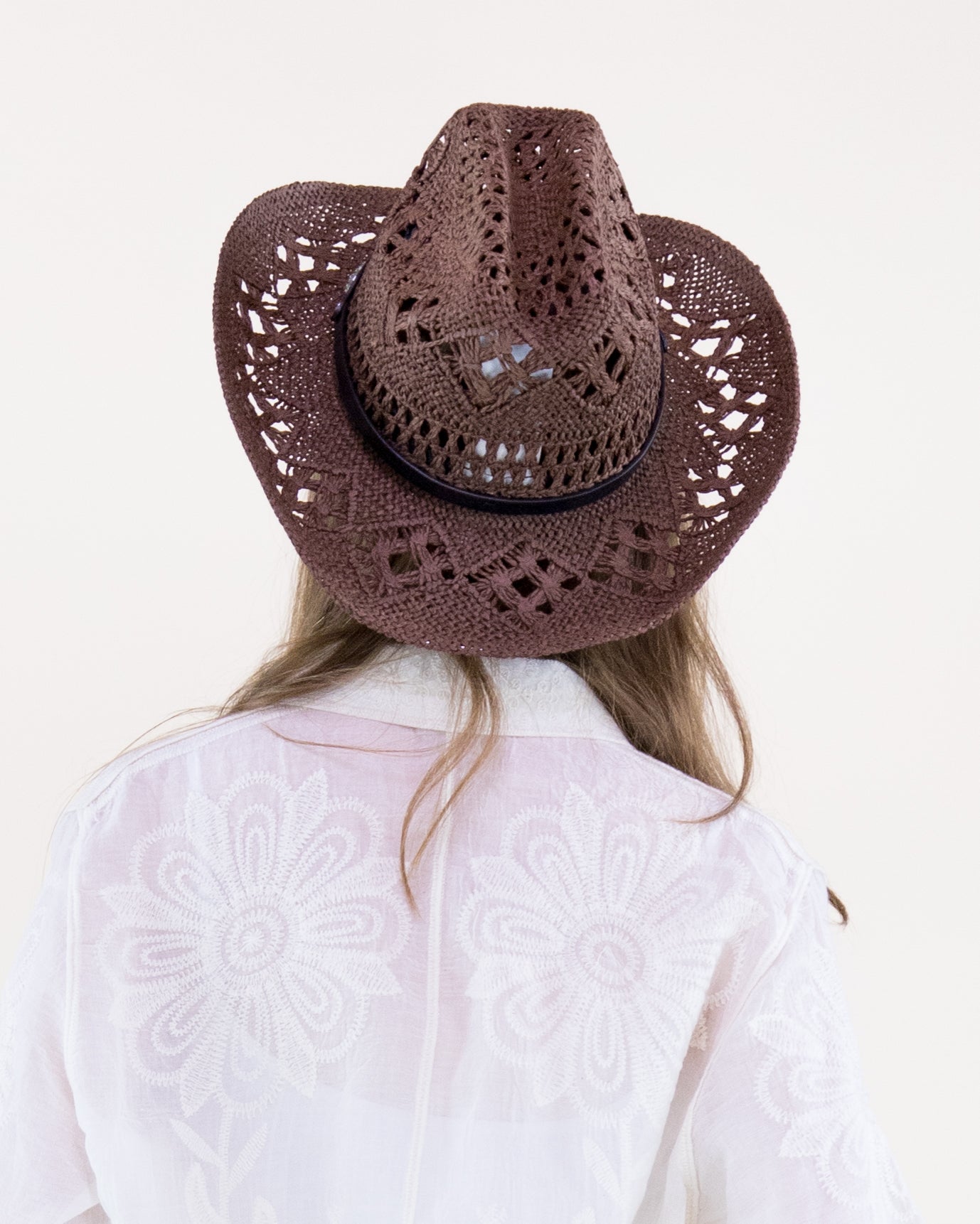 Crochet Concho Band Cowgirl Hat - WHITE (Pack of 6)