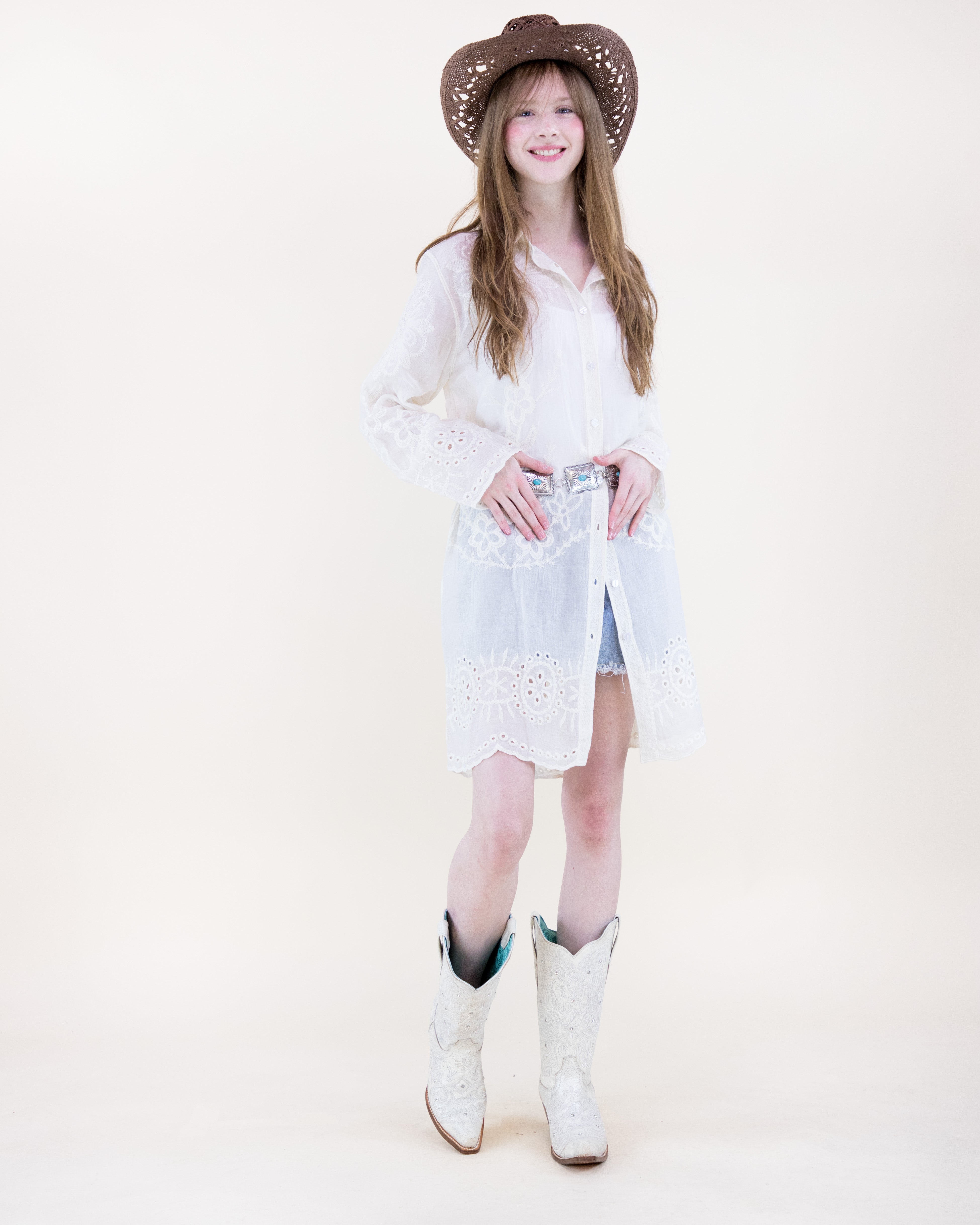 Crochet Concho Band Cowgirl Hat - WHITE (Pack of 6)