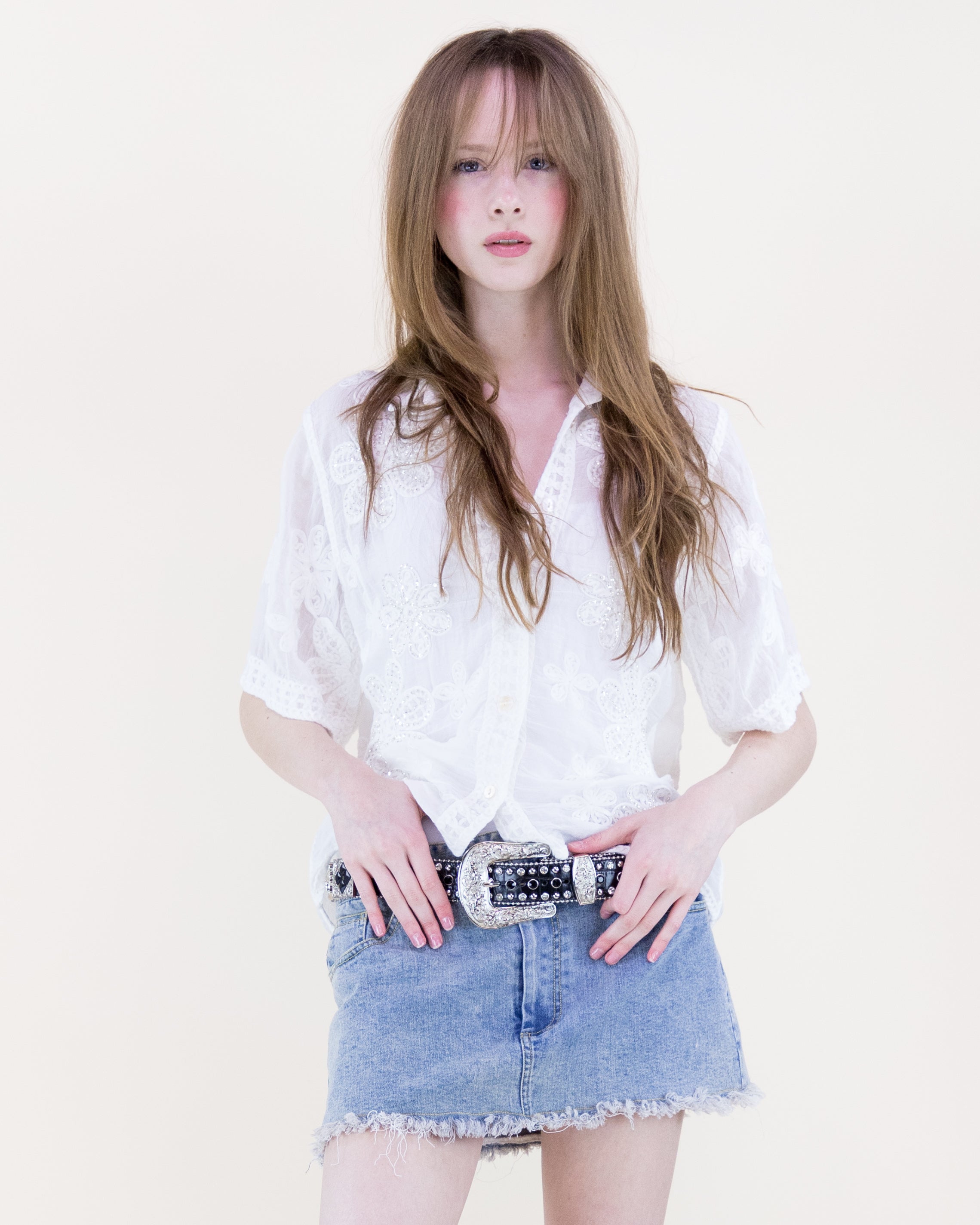 Garden Party Bead Embroidered Short Sleeve Shirt - WHITE (S/M, L/XL) (Pack of 6)