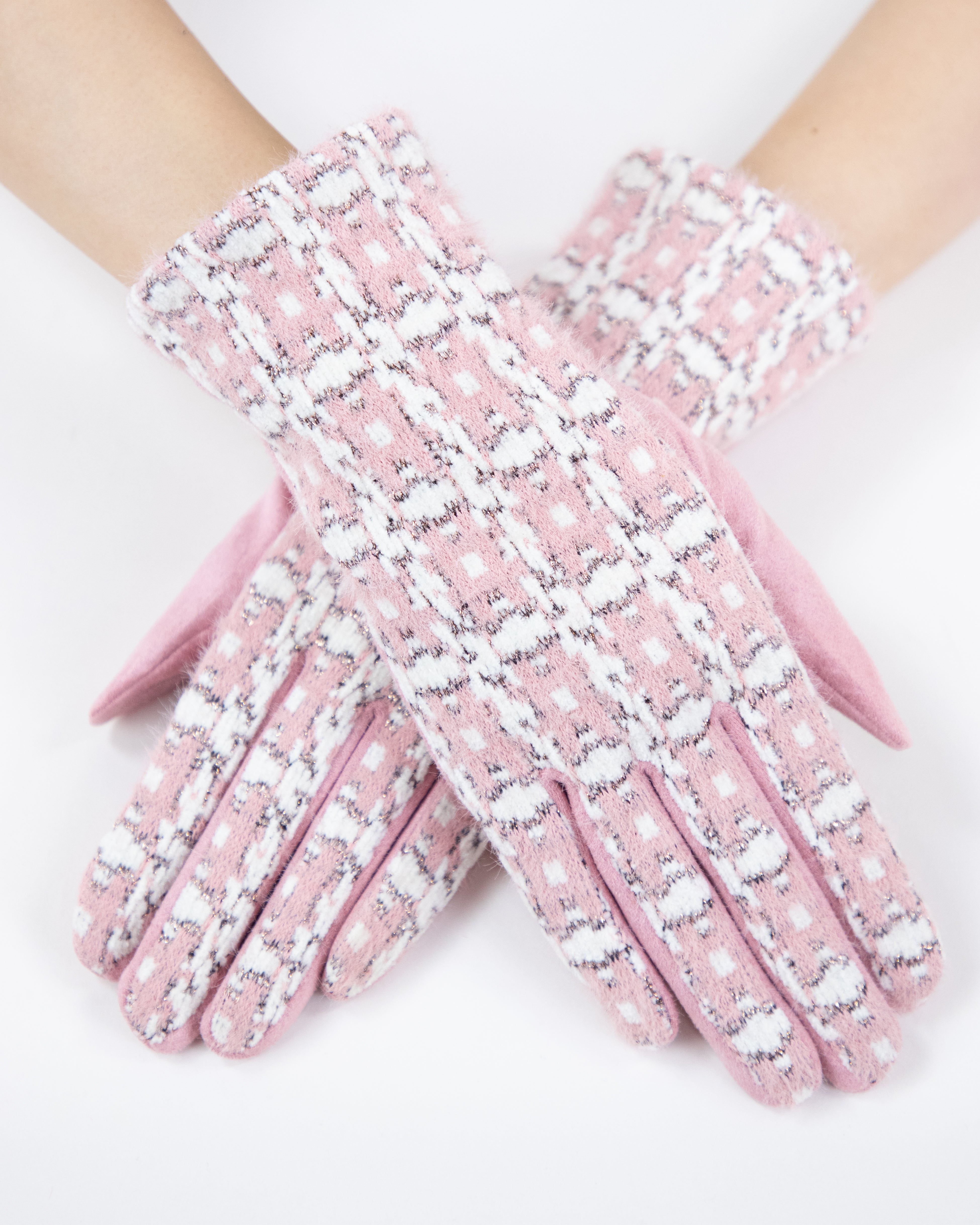 Plaid Tweed Gloves w/ Metallic Yarn Detail (TS) - DUSTY ROSE (Pack of 6 ...