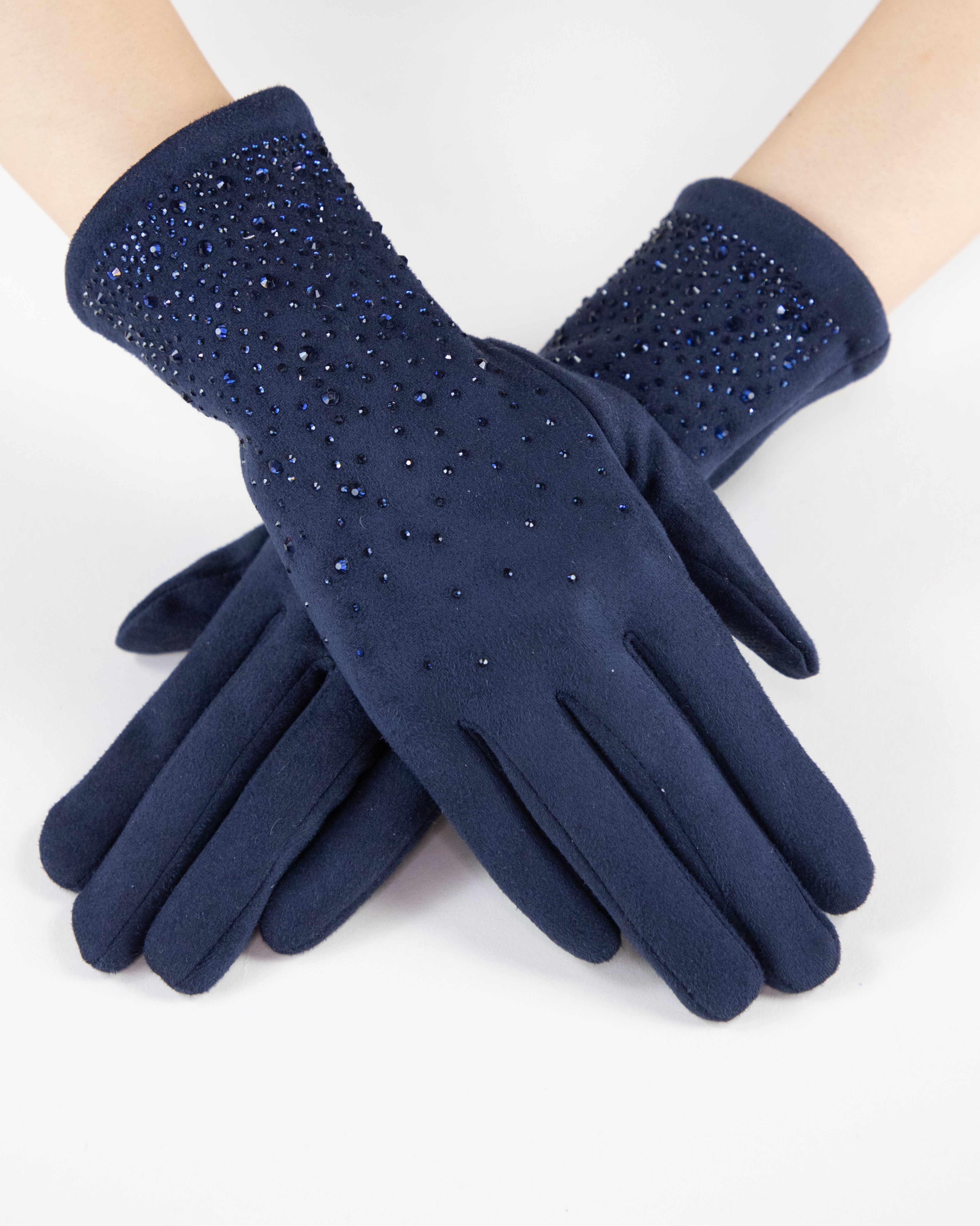 Quiet Luxe Rhinestone Faux Suede Gloves (TS) - NAVY (Pack of 6 ...