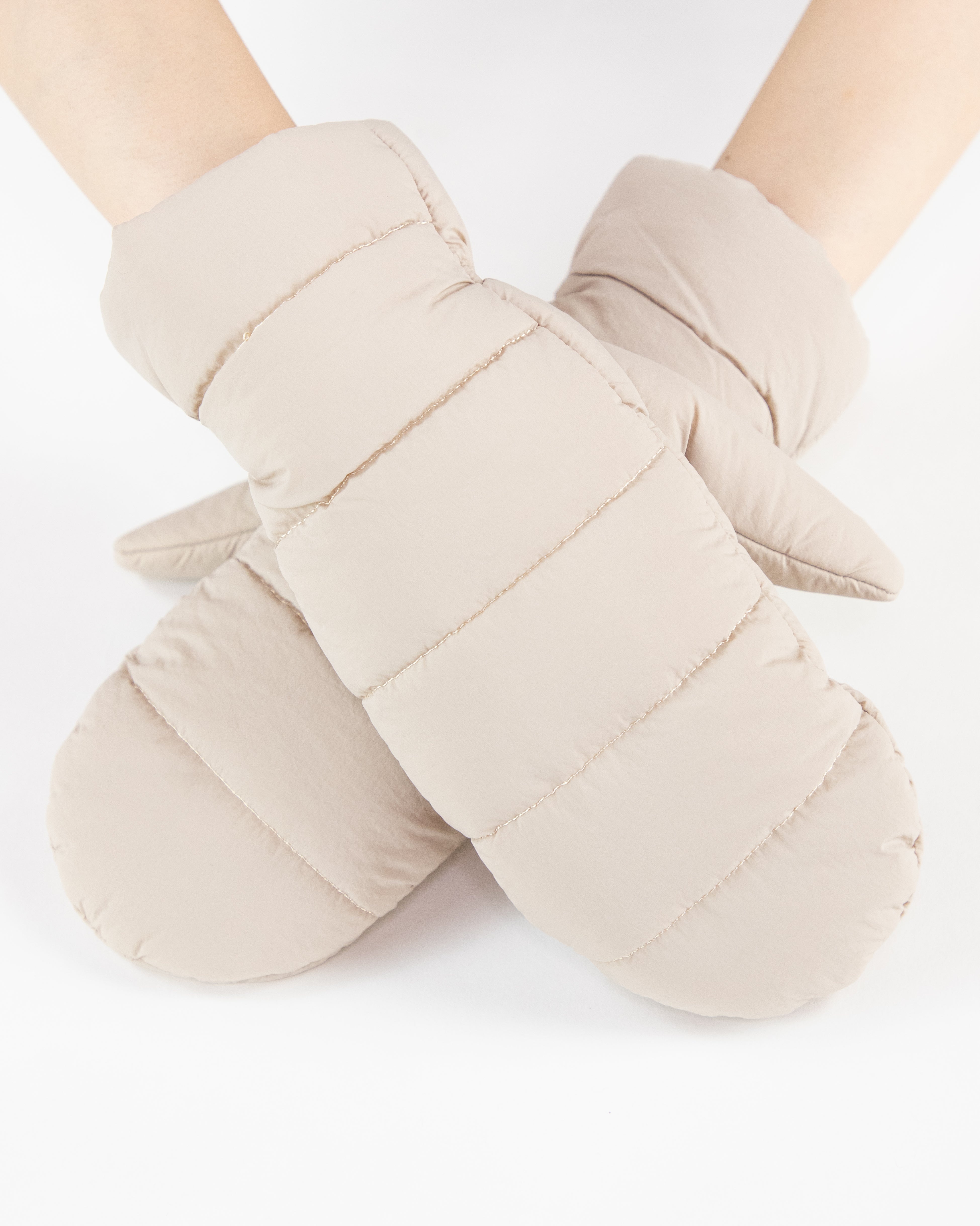 Solid Matte Ribbed Puffer Mittens  - BEIGE (Pack of 6)