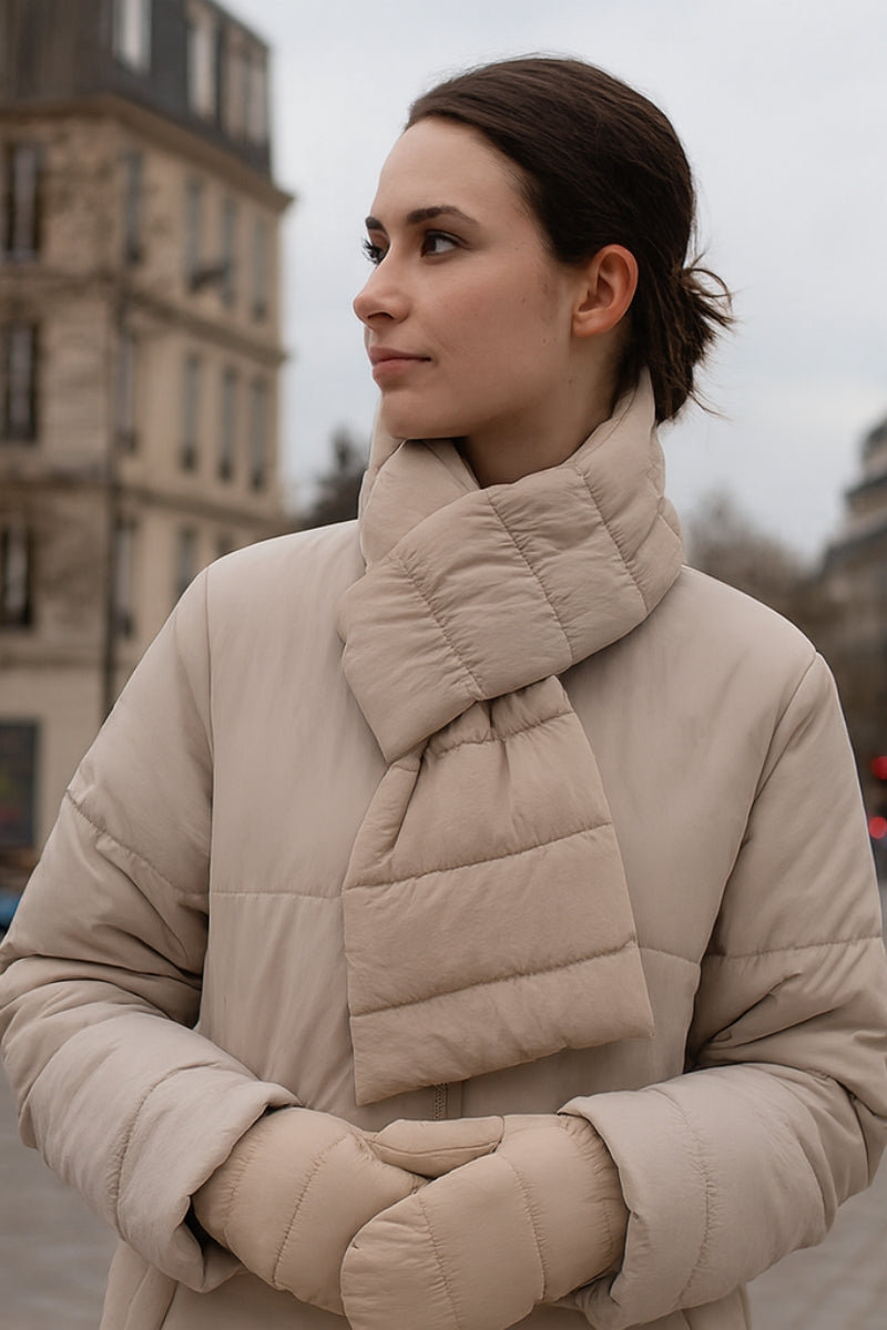 Solid Matte Ribbed Puffer Mittens  - BEIGE (Pack of 6)